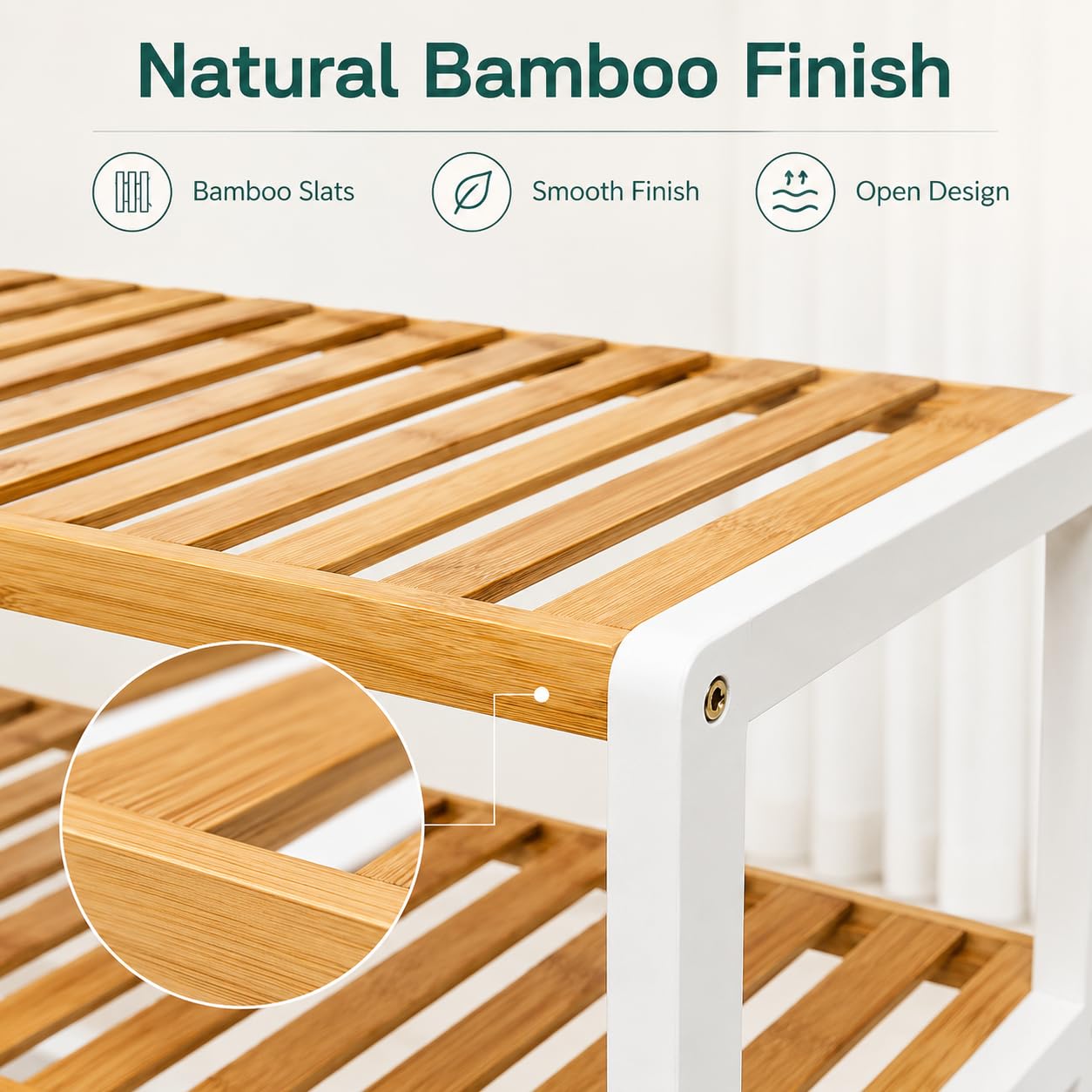 1ABOVE Bamboo Shoe Rack, Plant Rack, Perfect for Corridor, Living Room, Bathroom, Bedroom, Hallway or Small spaces-Parent. (White & Natural, 3 Tier)