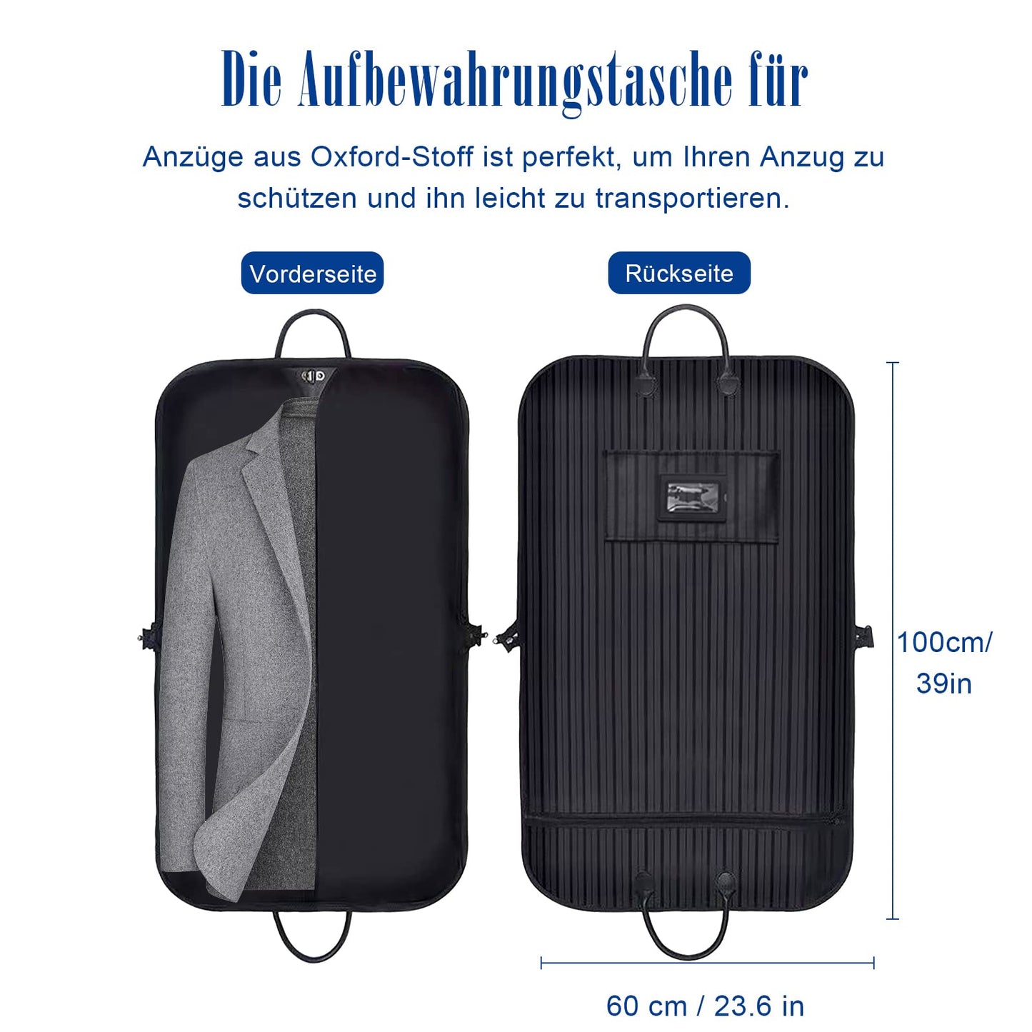 VISOOM Suit Bag for Men Storage, 100cm x 60cm Oxford Garment Bag, Waterproof Dust-proof Hanging Suit Carrier Cover Bags for Travel Clothes Dress