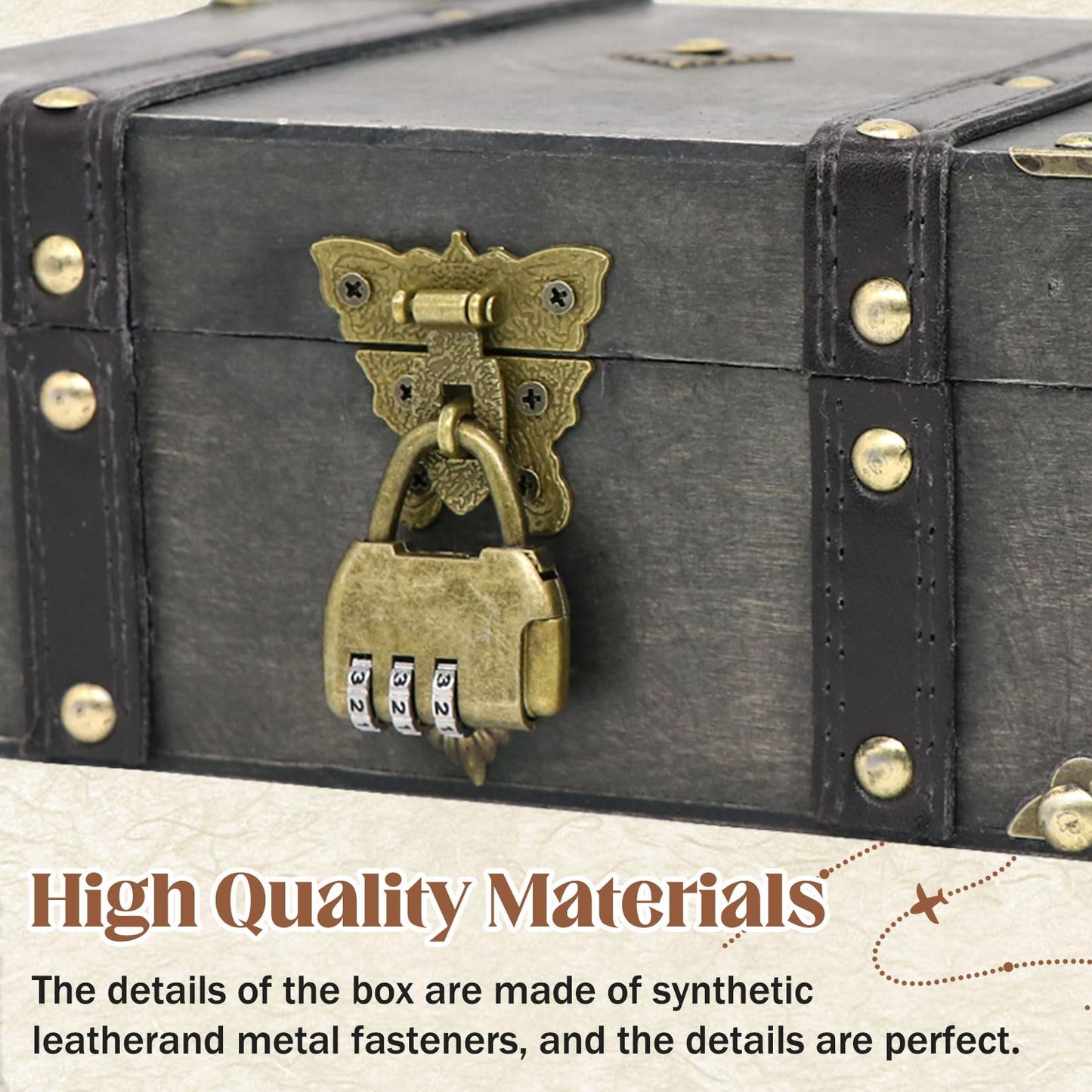 Forbabe Wooden Treasure Chest 24 x 17 x 10 cm - Vintage Treasure Chest with Lock