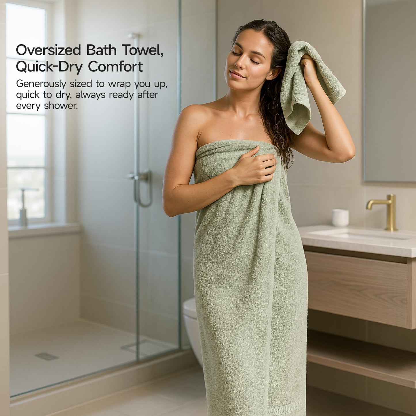 REDKISS 8 Piece Sage Green Towels Set with Hanging Loop-Quick Drying & Soft
