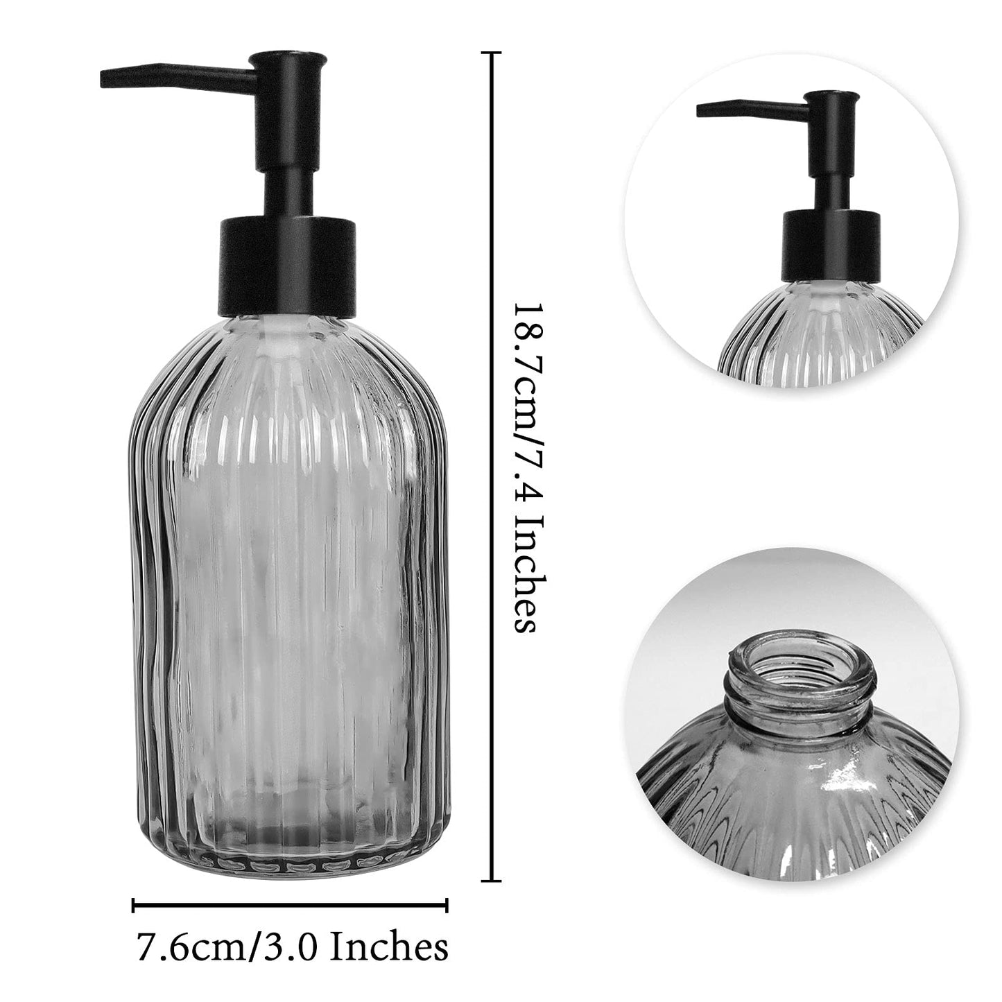 Ulable 2 Pack Glass Soap Dispensers 400 ML/14Oz, Pump Bottle Dispenser Grey