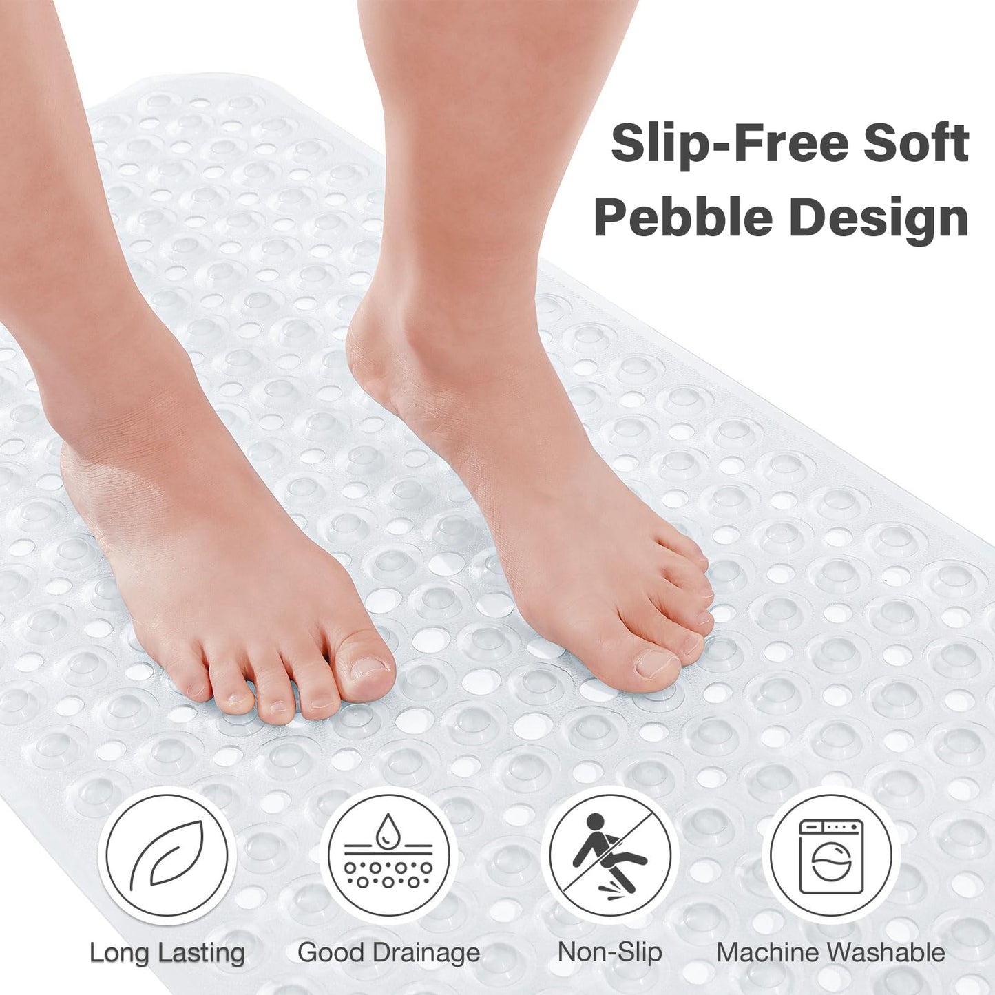 Smiry Non Slip Bath Mat with 300 Strong Suction Cups, 100x40cm