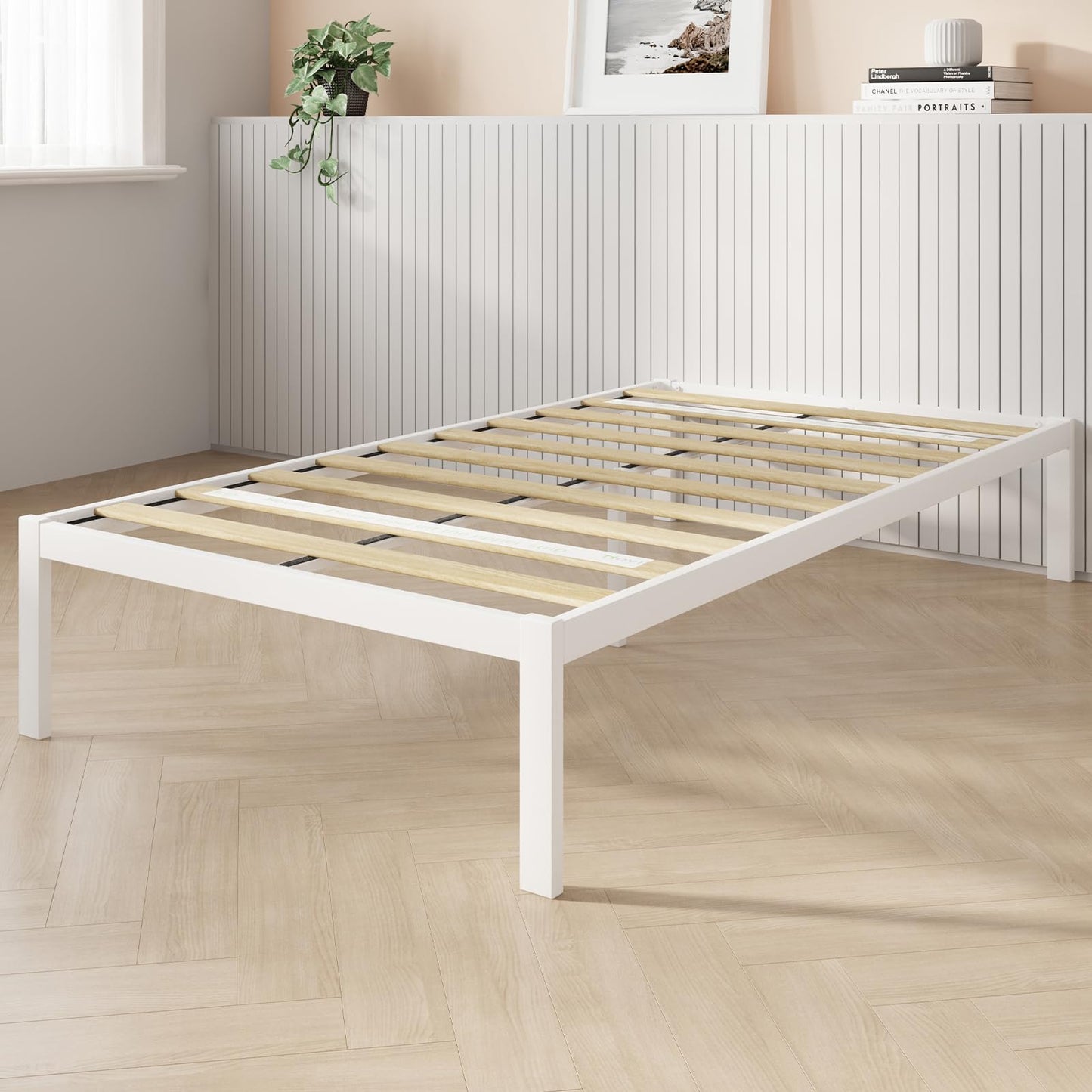Novilla 30.5cm Metal Bed Frame, Platform Bed Frame with Noise-Cancell Design, Engineered Wood Slat Support, Solid Support Legs, Easy Assembly