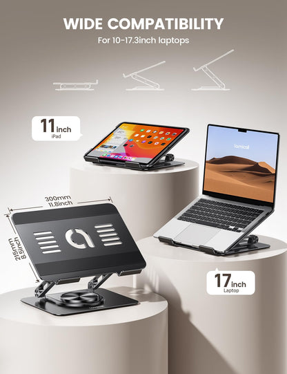 Lamicall Laptop Stand Desk, Laptop Riser - 360° Rotatable Foldable Aluminum Notebook Holder