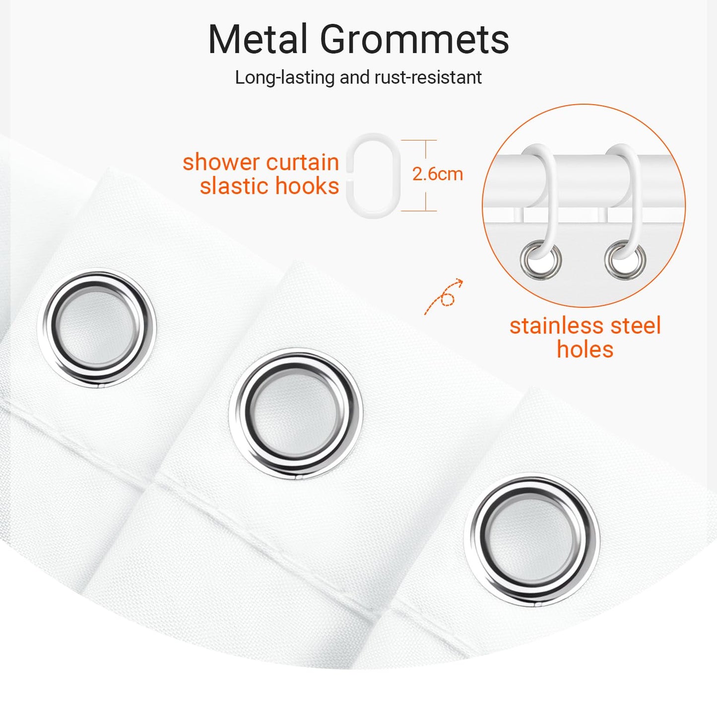 Lerores Shower Curtain, 180 x 180 cm, Pure White, Weighted Hem, Anti-Mould Textile, Water-Repellent