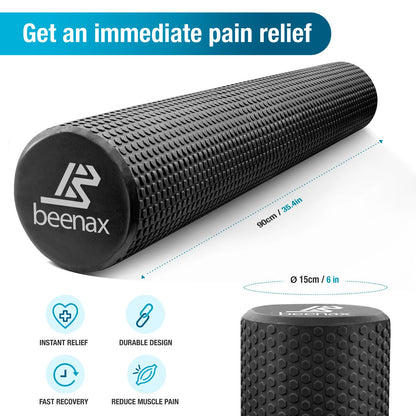 Beenax Foam Roller 90cm - Lightweight Muscle Roller for Fitness, Pilates, Yoga, Physio, Trigger Point, Deep Tissue, Joint Massage, Pain Relief -