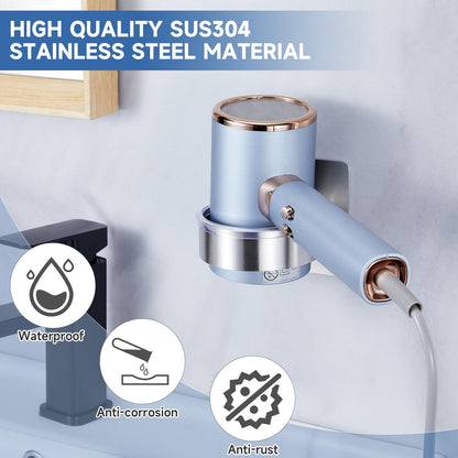 YYBO Hair Dryer Holder Wall Mount, Hairdryer Holder Station for Hair Dryer Storage, Adhesive Hairdryer Stand Rack for Dressing Table Bathroom Silver