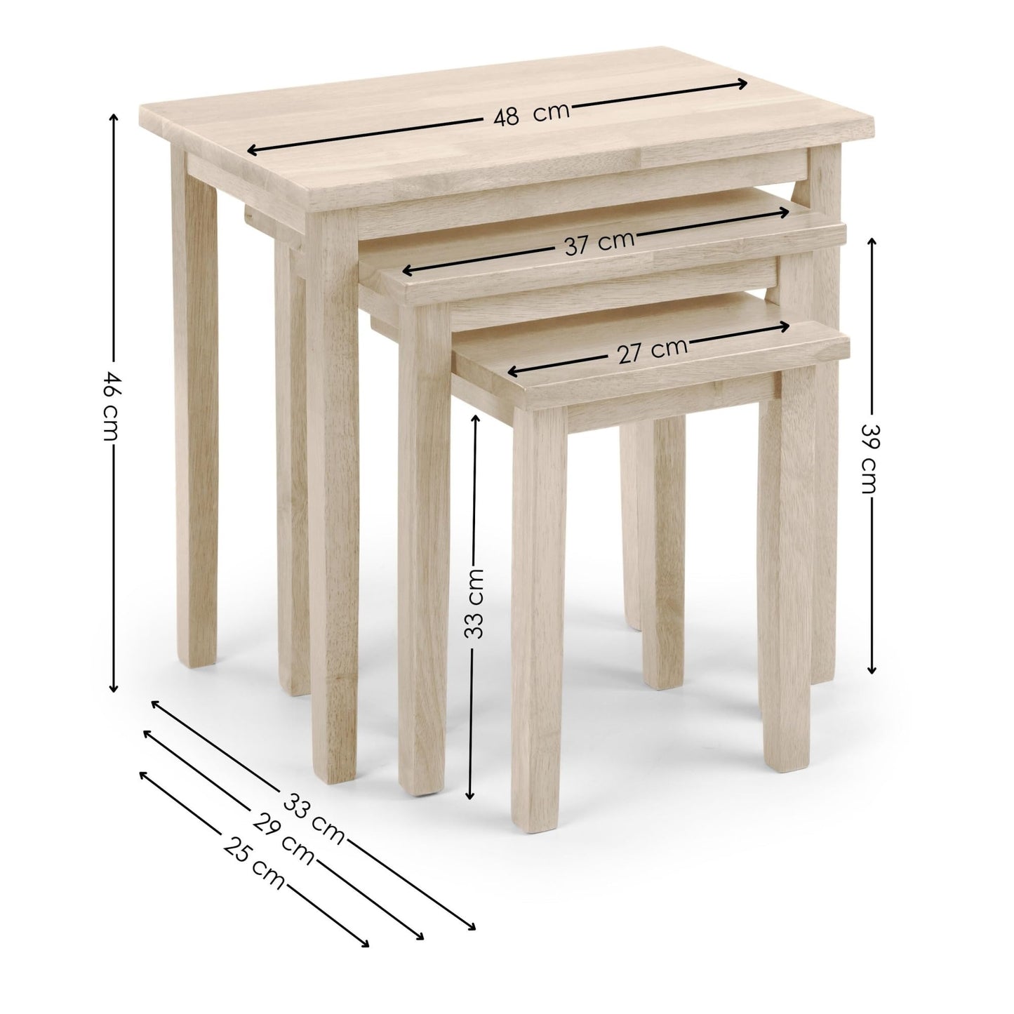 Julian Bowen Cleo Nest of Tables, Set of 3, White Wash - H46 x W48 x D33cm