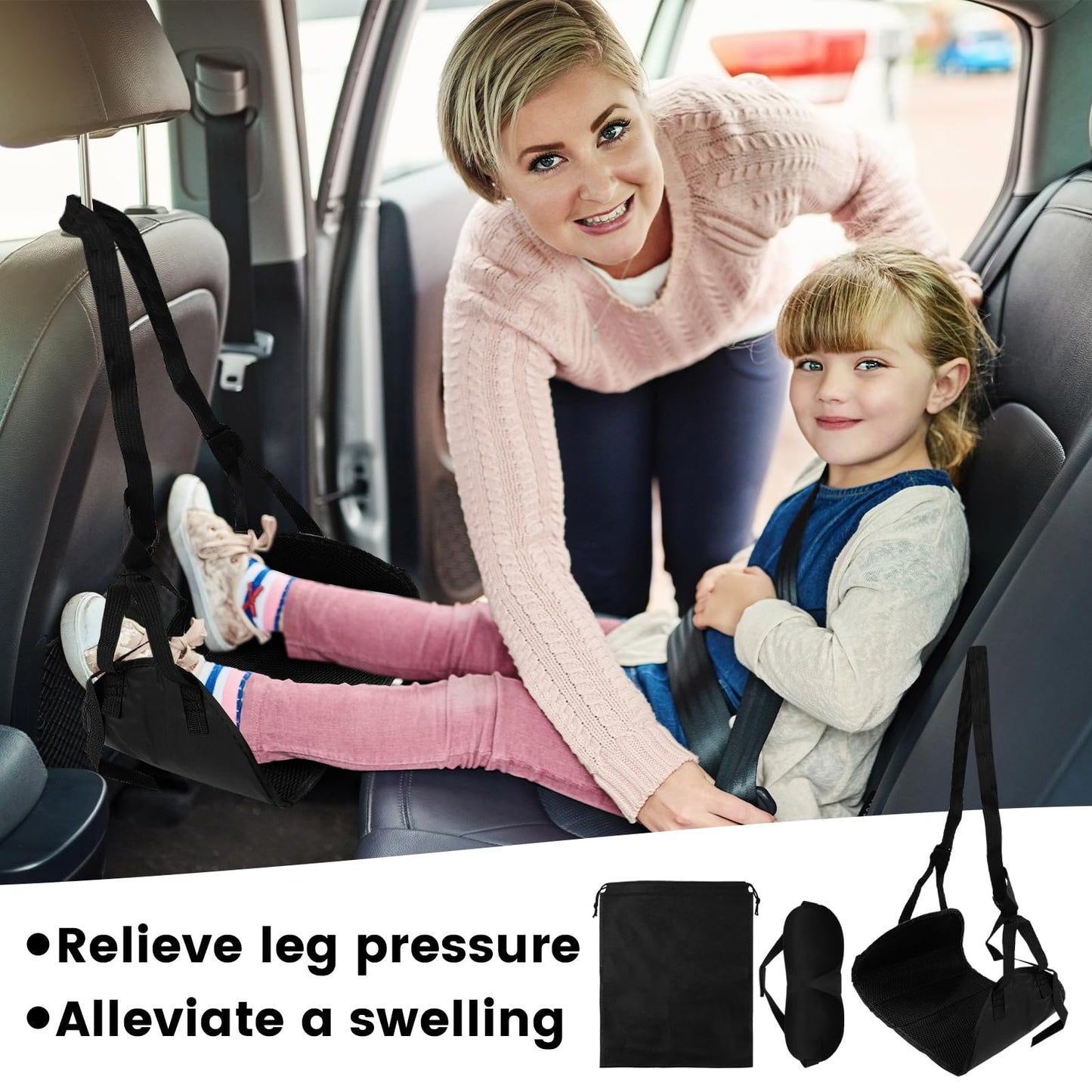 Foot Hammock for Plane Travel, Airplane Footrest Hammock with Extended Adjustment Strap, Portable Desk Foot Hammock to Relax Your Feet
