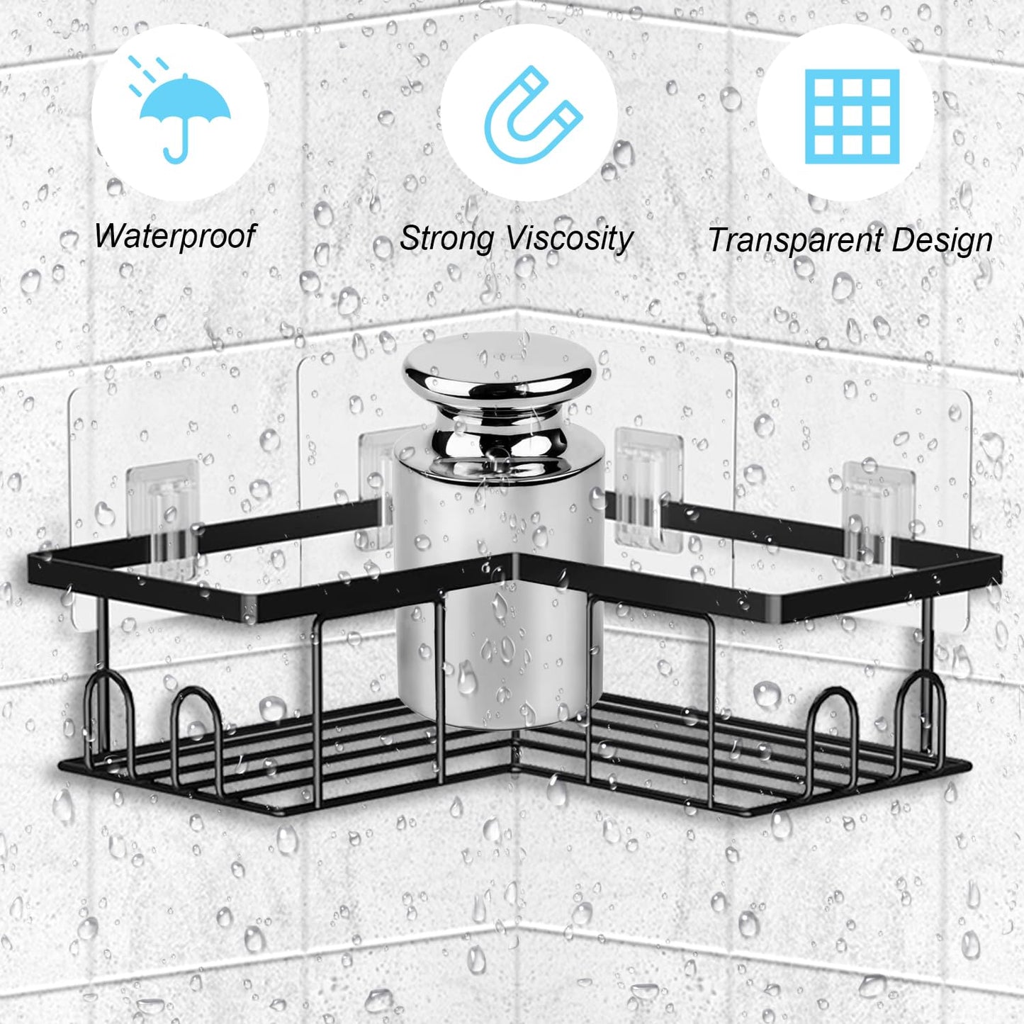 SUBTAVIK 12 Pcs Shower Caddy Adhesive Hooks Replacement, Transparent Sticky Hooks for Bathroom Kitchen (for Metal Strip Shower Caddy)
