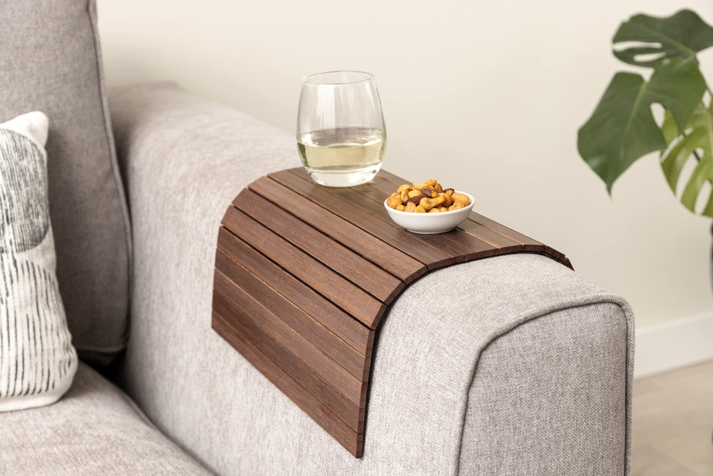 Bamboo Sofa Arm Tray – Anti-Slip, Flexible Sofa Arm Table for All Armrests – Durable Couch Tray with Elegant Design, Natural Color
