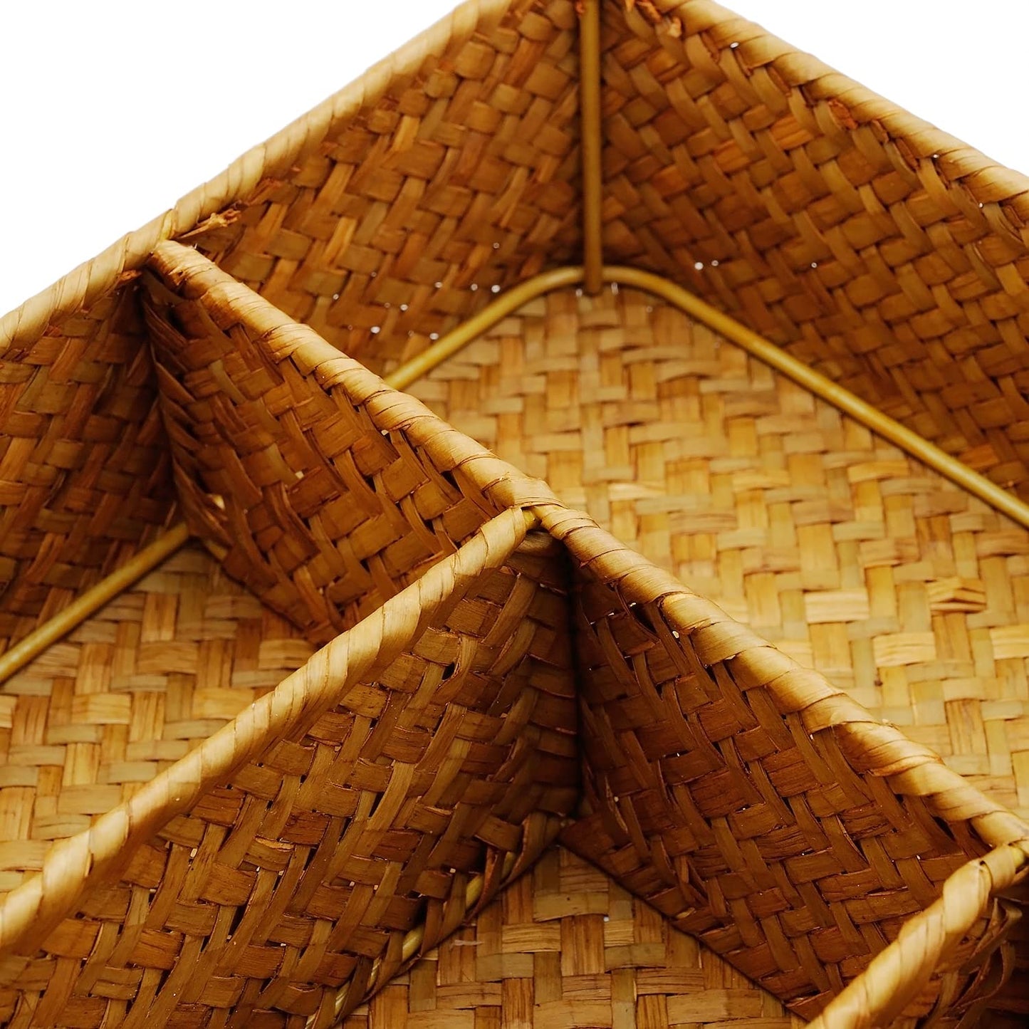 DECRAFTS Seagrass Storage Basket with Compartments Utensil Tray for Organization Silverware Flatware Rectangular Shelf Baskets with 4 Sections Natural