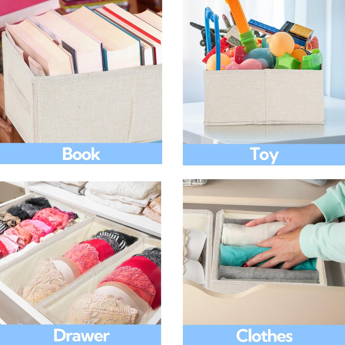 Homo Trends 3 Fabric Storage Boxes, Wardrobe Storage Boxes, White