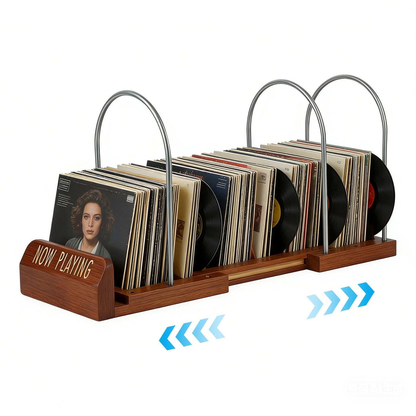 Clyfanesy Vinyl Record Holder for 50 LPs, Wooden Now Playing Display Stand