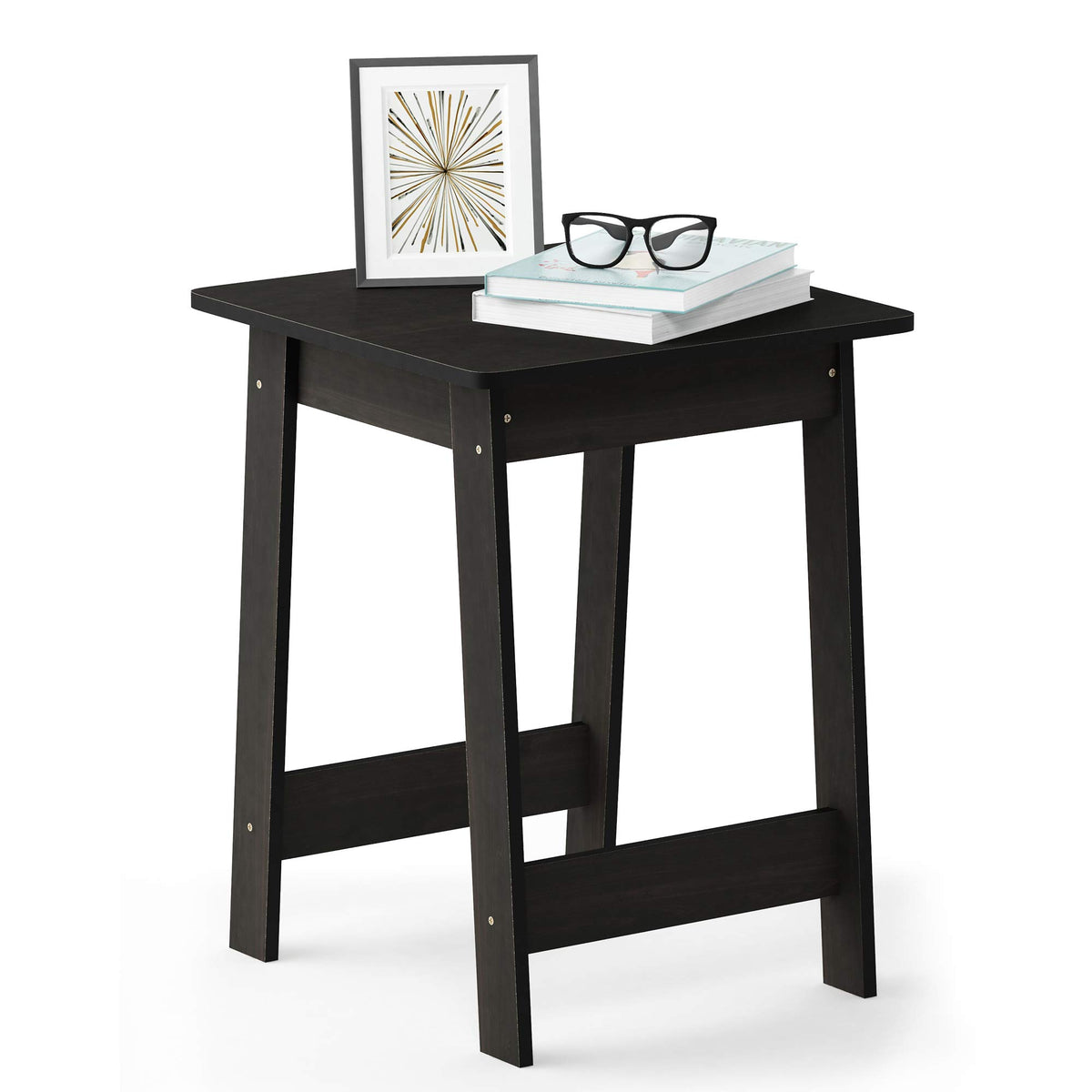Furinno BEGINNING Side Table, Square End Table with H-Legs, Night Stand, Bedside Table, for Living Room, Bedroom, Espresso