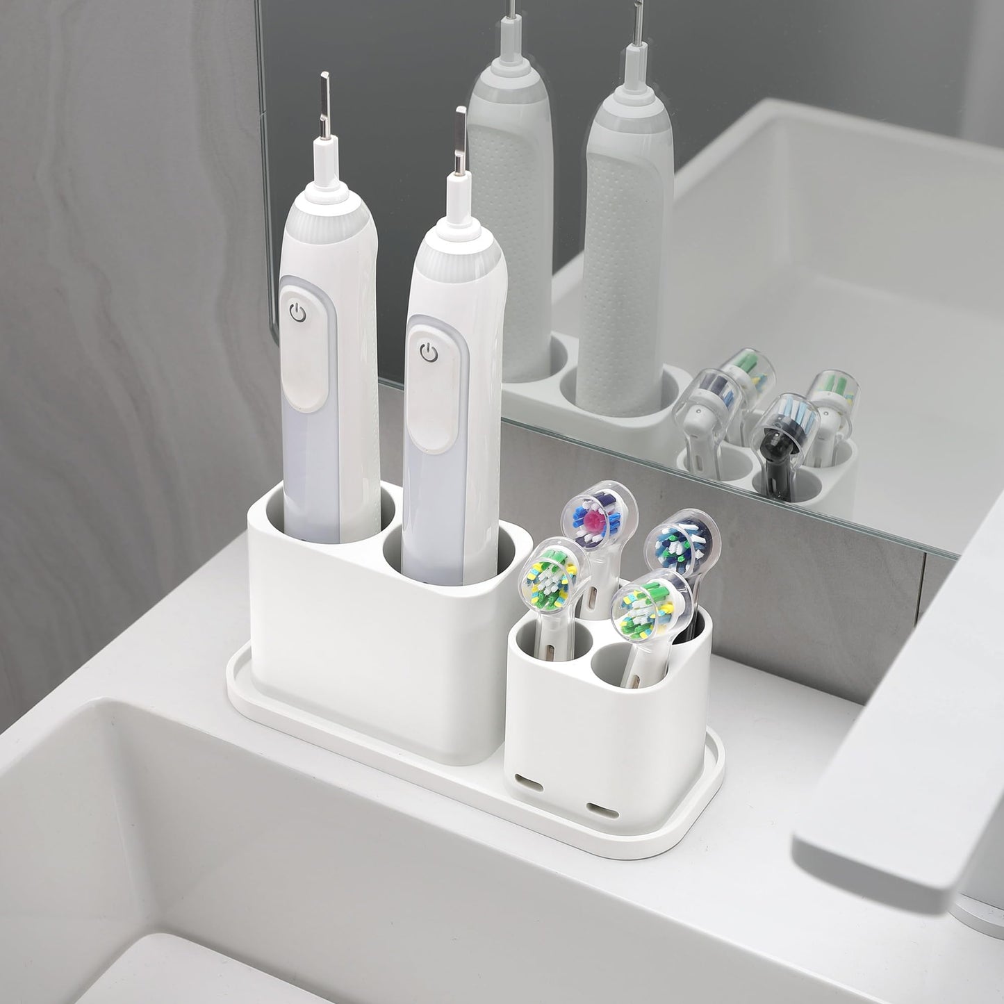 ALOCEO Electric Toothbrush Holder, Bathroom Toothbrush Holder 6 Compartments Multifunctional Toothpaste Caddy Toothbrush Organizer for Electric