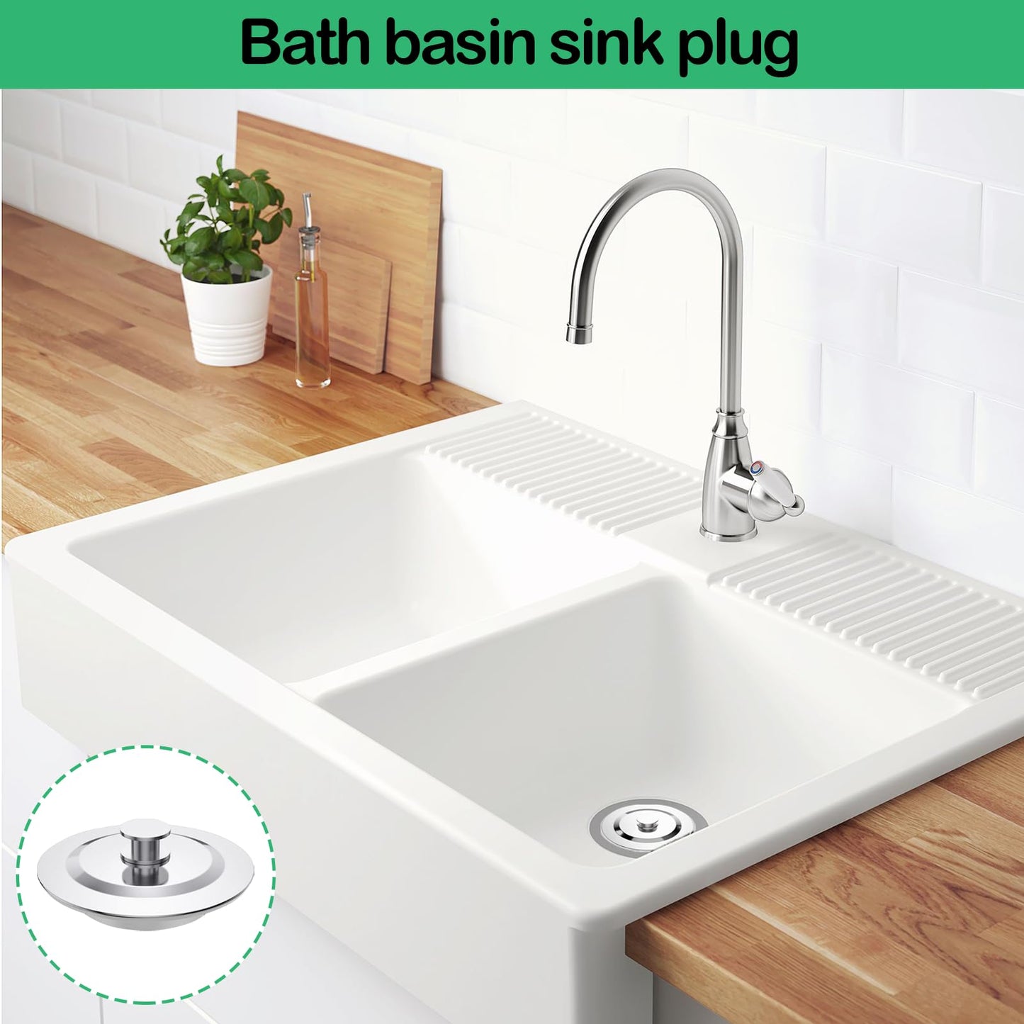 2PCS Universal Bath Plug, 40-45mm Bath Plug Replacement, Bathroom Sink Plugs, Sink Stopper, Stainless Steel Bathtub Plugs, Sinks Plugs for Kitchen
