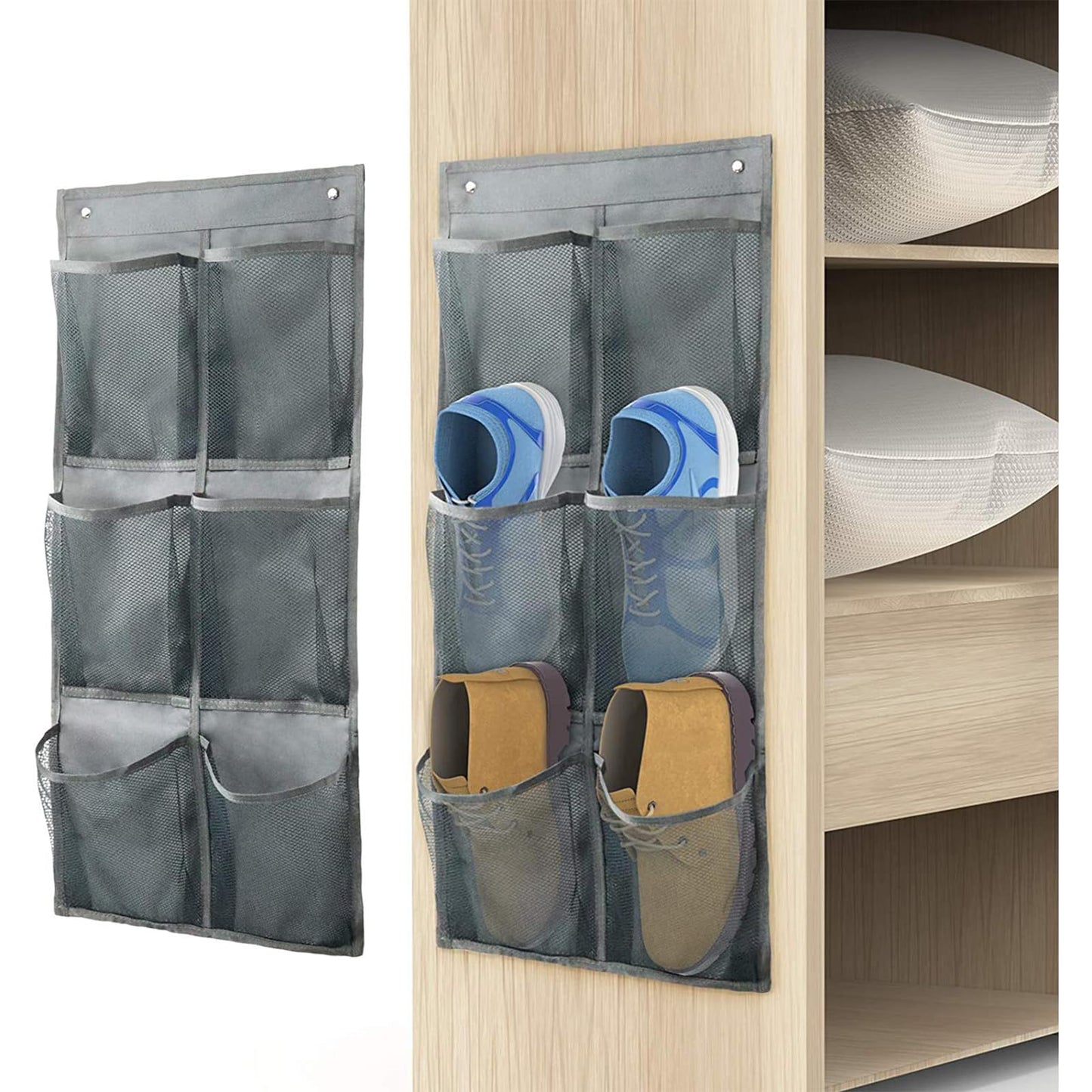 QUMENEY Storage Organizer with Hook Hang Foldable Hanging Storage Organizer Large Fabric Deep Pockets Shoe Rack for Closet and Narrow Door Organizer