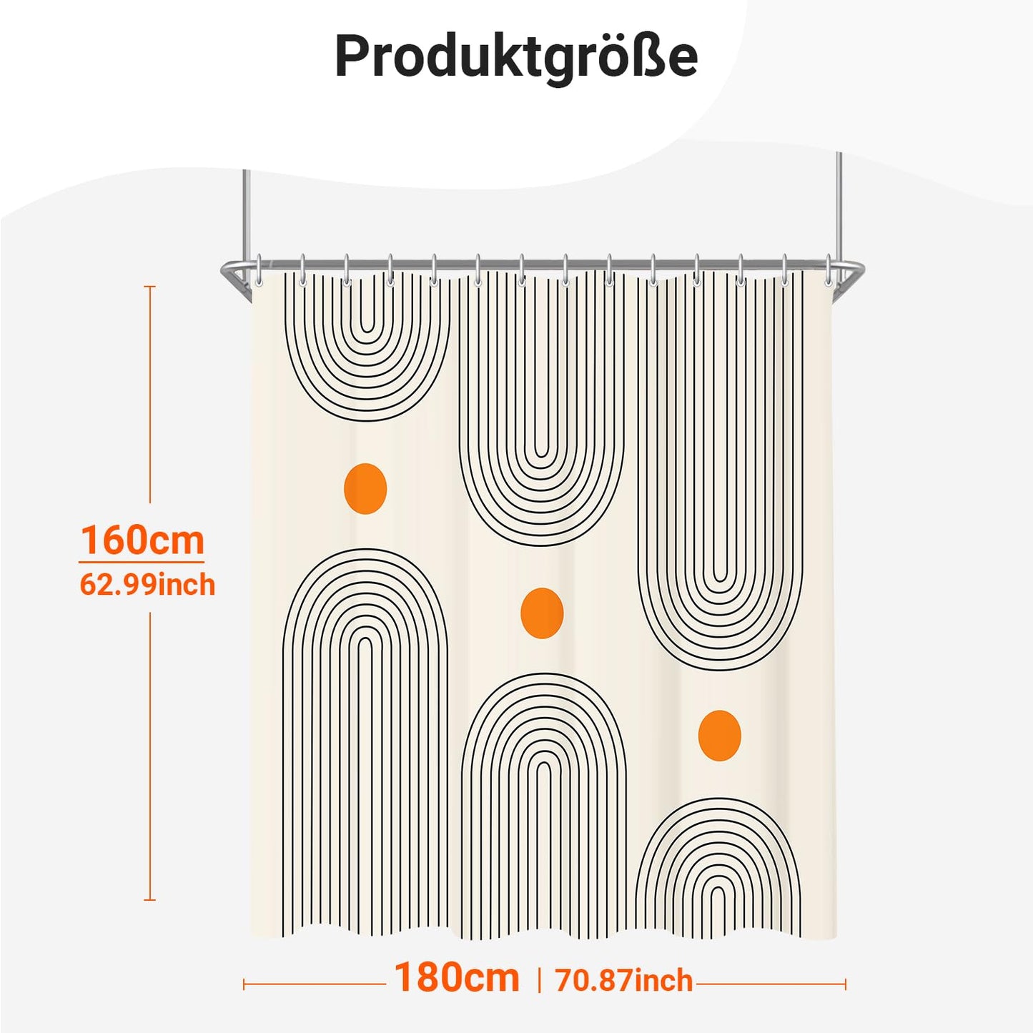 Lerores Shower Curtain 180 x 160 cm Geometric Curve, Weighted Hem, Anti-Mould Textile, Water-Repellent