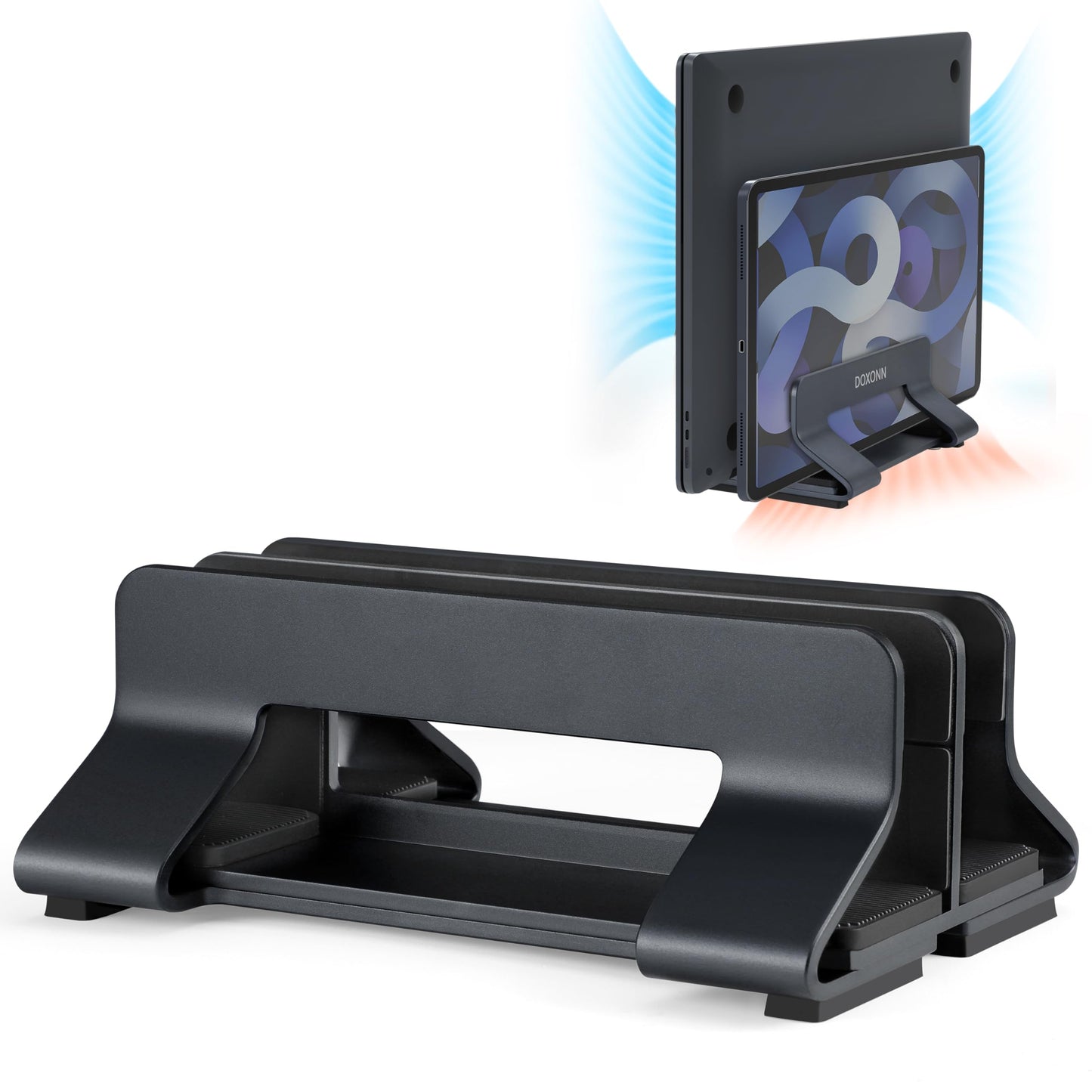 Psitek Aluminum Dual Vertical Laptop Stand Dock Holder,Adjustable 2 Slots Width 10~30mm(0.4~1.2 inch), Fits All MacBook and Laptop, Version 2023