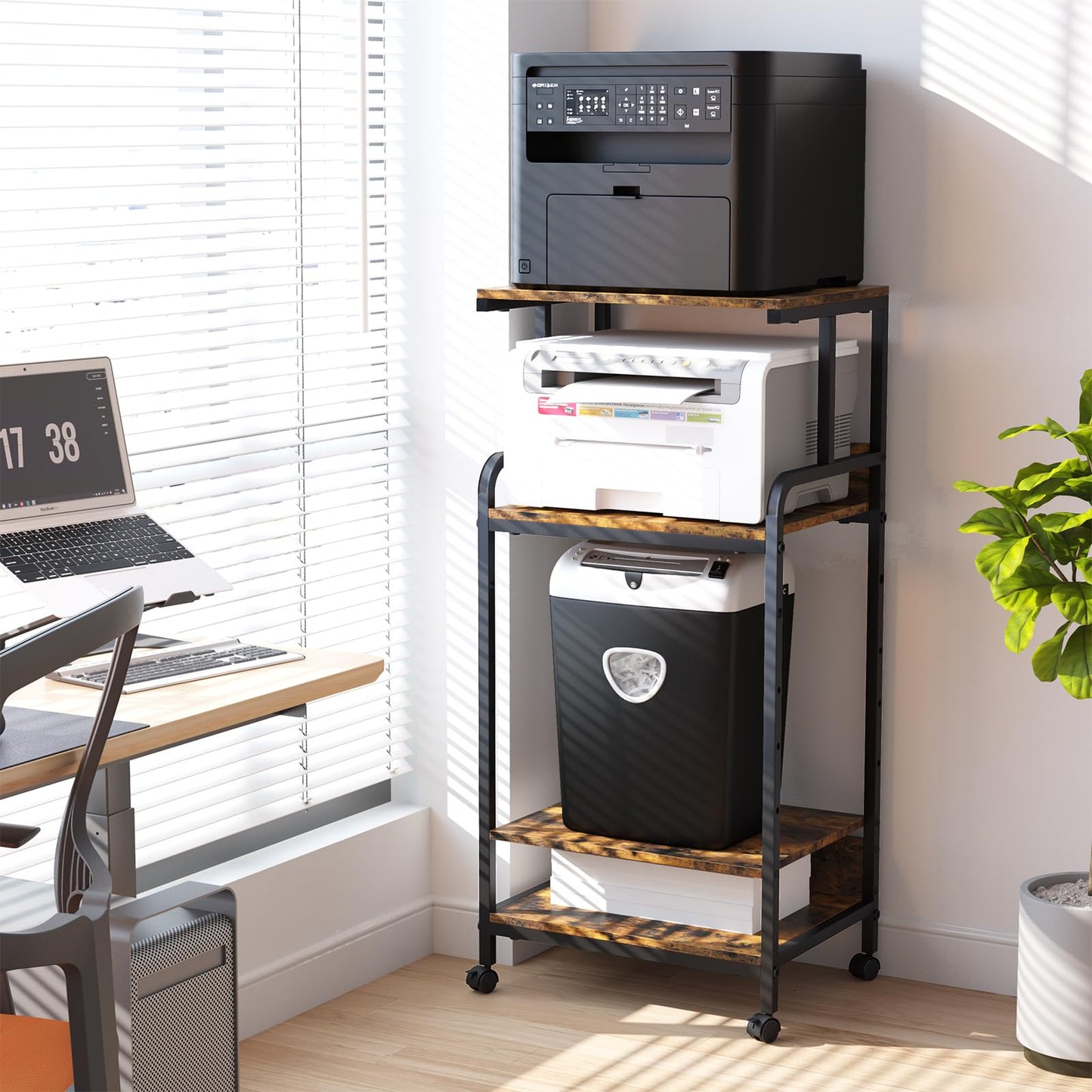 4-Tier Printer Stand, Large Printer Table on Wheels, Movable Printer Stand