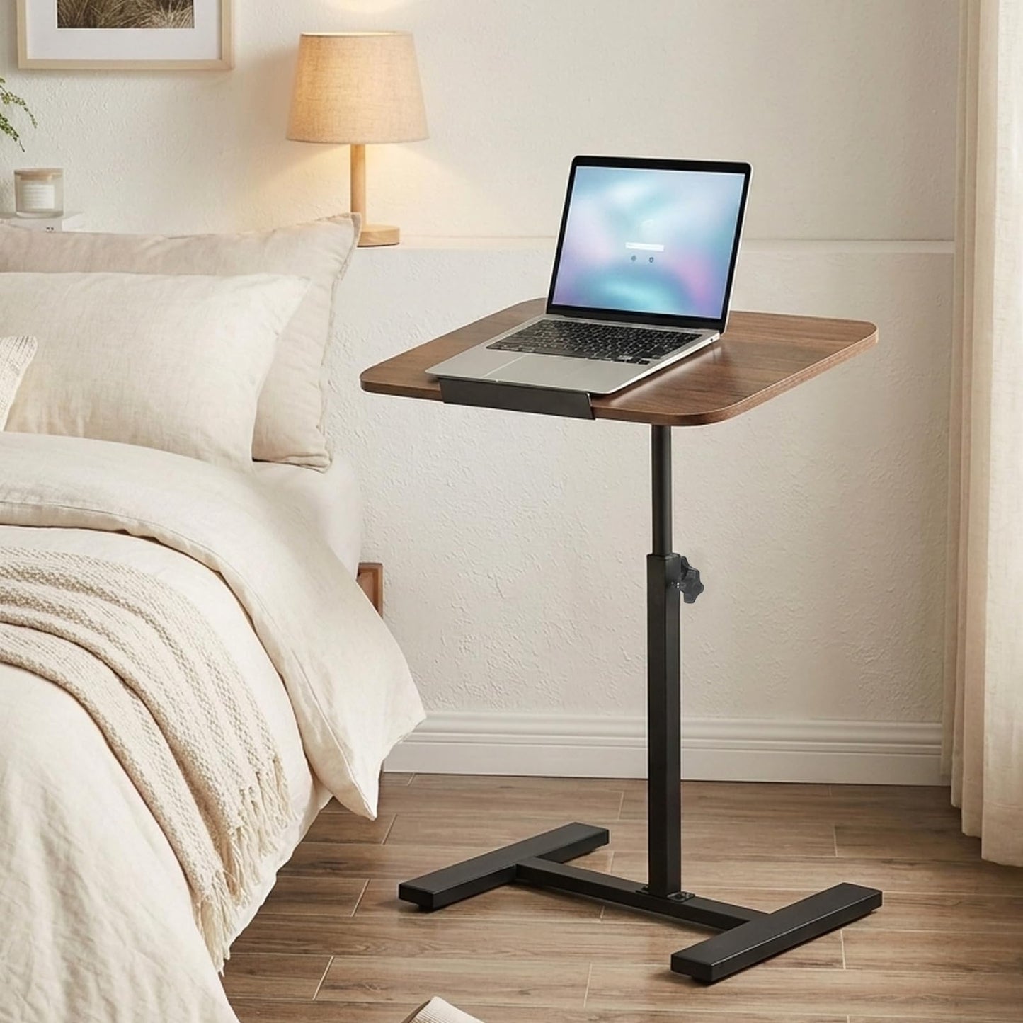 Simcat C Shaped Side Table Adjustable Height,360°Swivel Overbed Table, Top Tilting Laptop Stand Tray Tables with Wheels