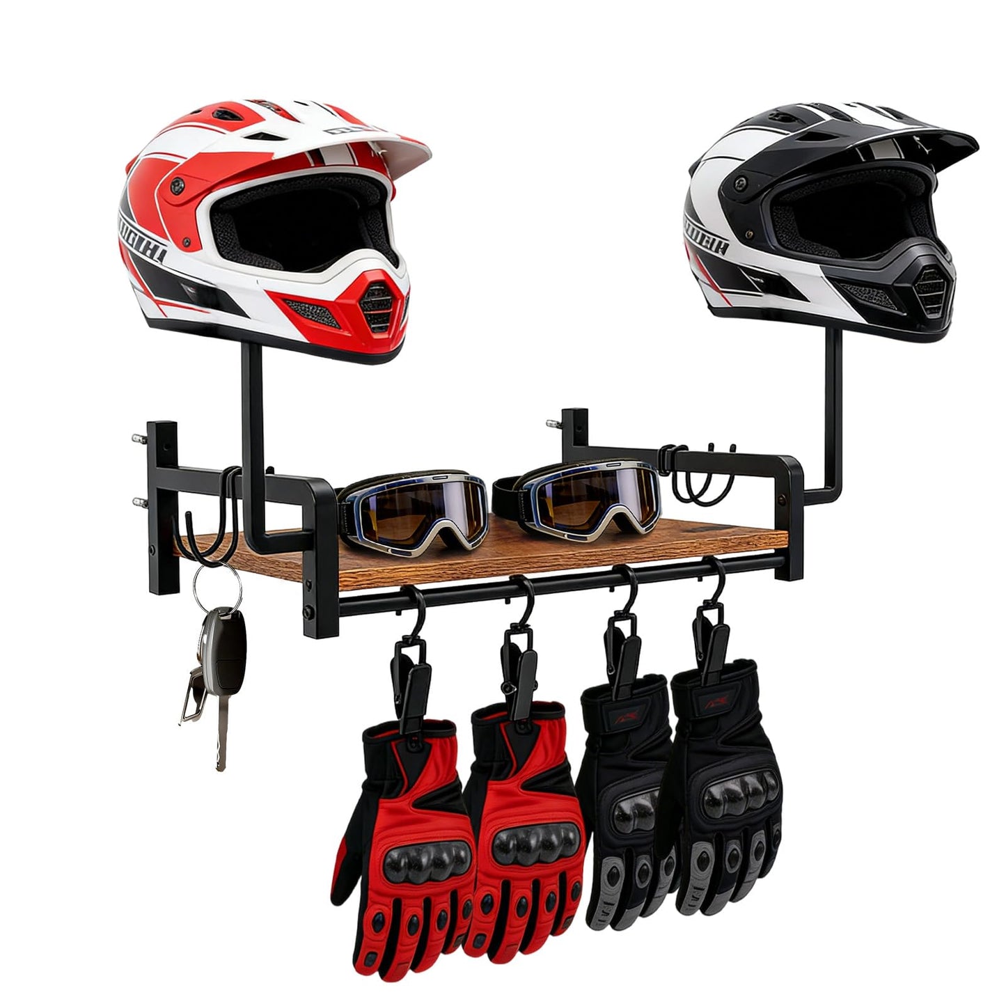 Motorcycle Helmet Holder Wall Mount, Stand for 2 Helmets with 4 Glove Hooks