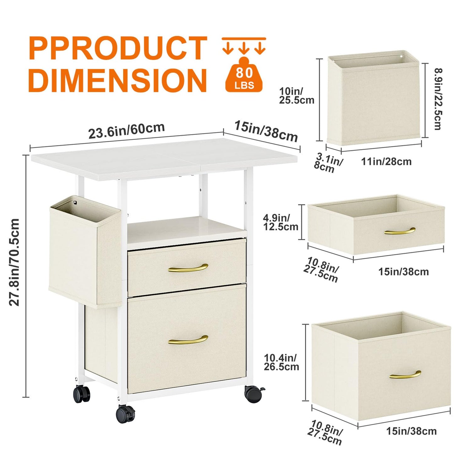 Printer Stand with 2 Fabric Drawers Mobile File Cabinet,End Table On Wheel