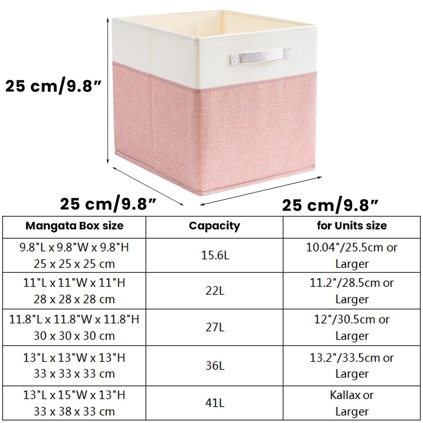 Mangata Cube Storage Boxes 25x25x25 cm, Fabric Storage Cube Baskets for Clothes Bins, Baskets, Chests,Toys (Pink/Cream White, 4Pcs)