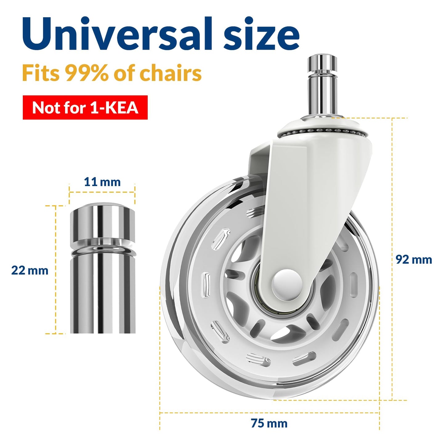 COSYLAND Office Chair Wheels - Set of 5 Replacement Rubber Rollers - Universal Fit Heavy-Duty Castors, Noise Free, Fits for 1-KEA Chairs