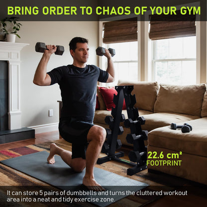 PhysKcal Dumbbell Rack Heavy Duty Steel 350kg Load Bearing, 5-Tier Weights Storage Dumbbell Stand, Dumbbell Tree Stand Weights Holder for Home Gym