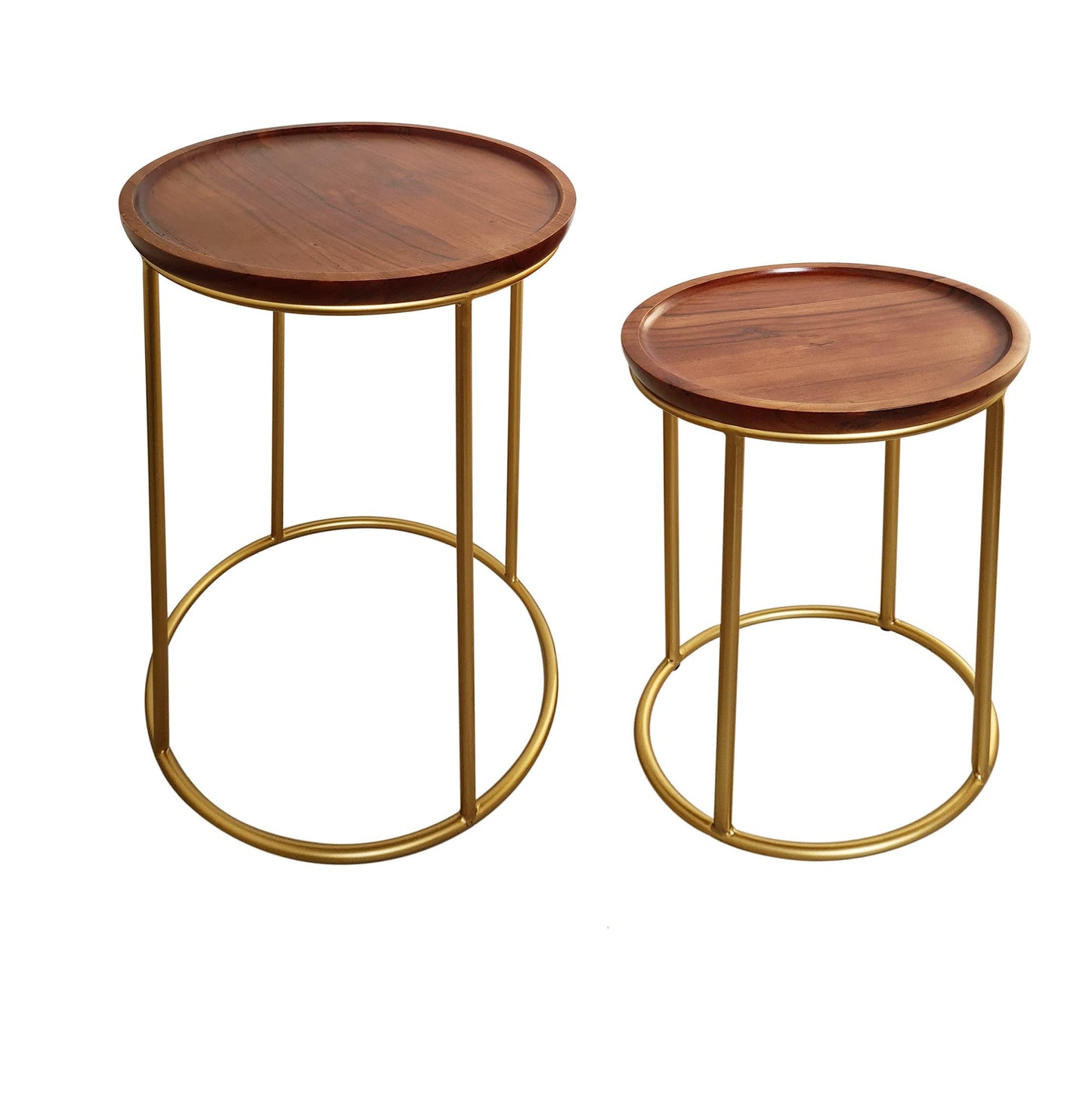 ASPECT Delphyne Wooden Round Nest Of 2 Tables With Metal Legs (Brown/Gold)