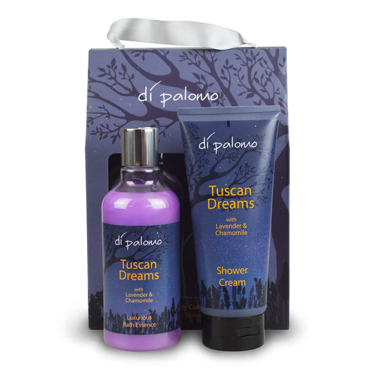 Di Palomo Vegan Tuscan Dreams Bath & Body Collection. Bath Essence & Shower Cream. Moisturising Skin Care Gift Set. Vegan Gift Set. Relaxing Gifts for