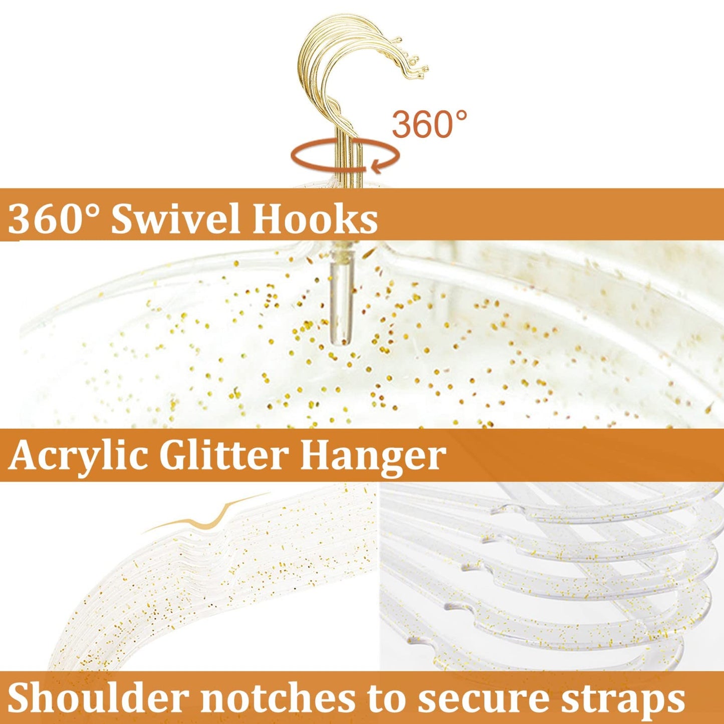 Clear Clothes Hangers 16", 20 Pack Plastic Coat Hanger for Adult Closet, Durable Bling Ganchos de Ropa with Swivel Hook