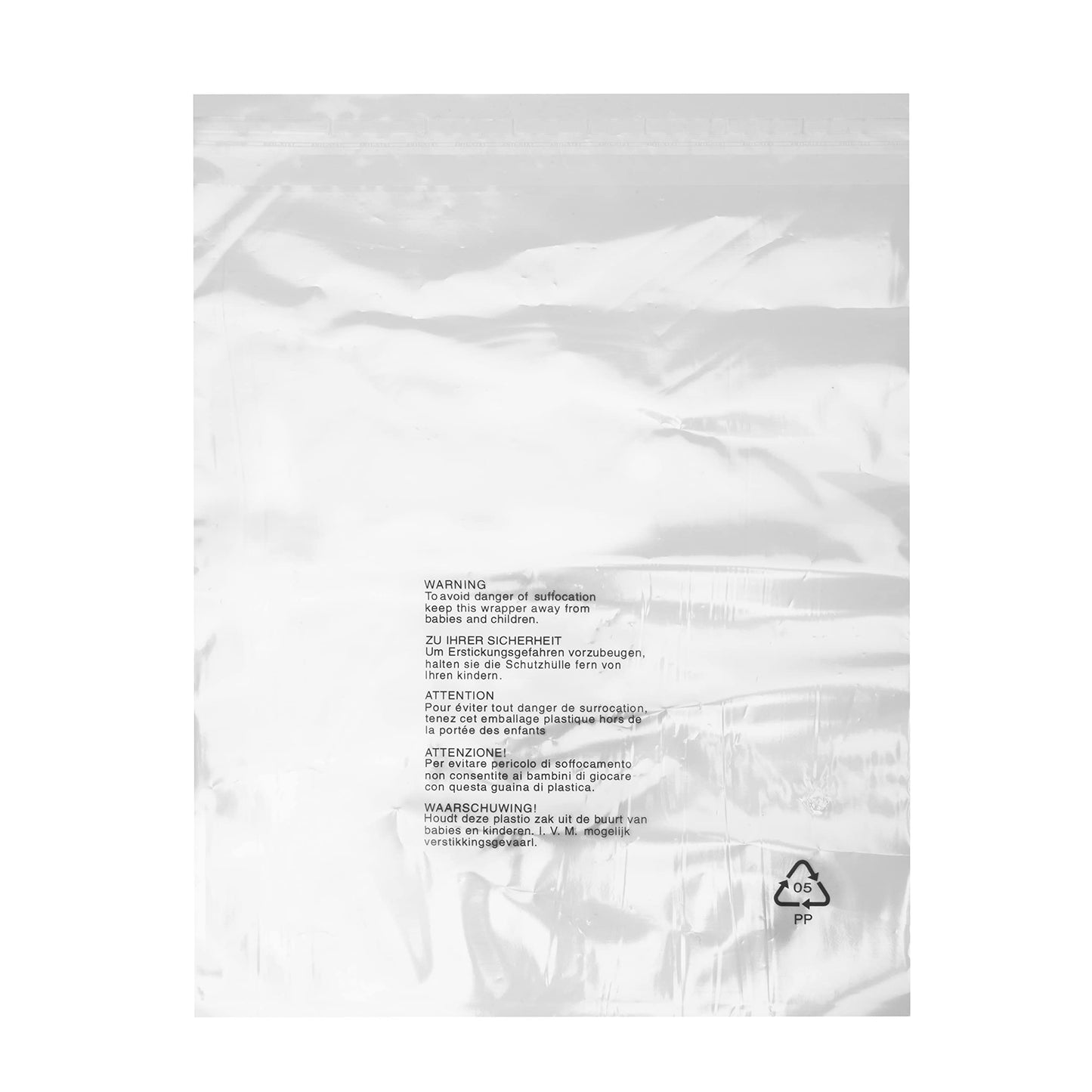Realm Clear Transparent Plastic Self Seal Garment Clothing Retail Bags With Safety Warning Various Sizes Various Pack Sizes (12" x 15" Pack of 100)