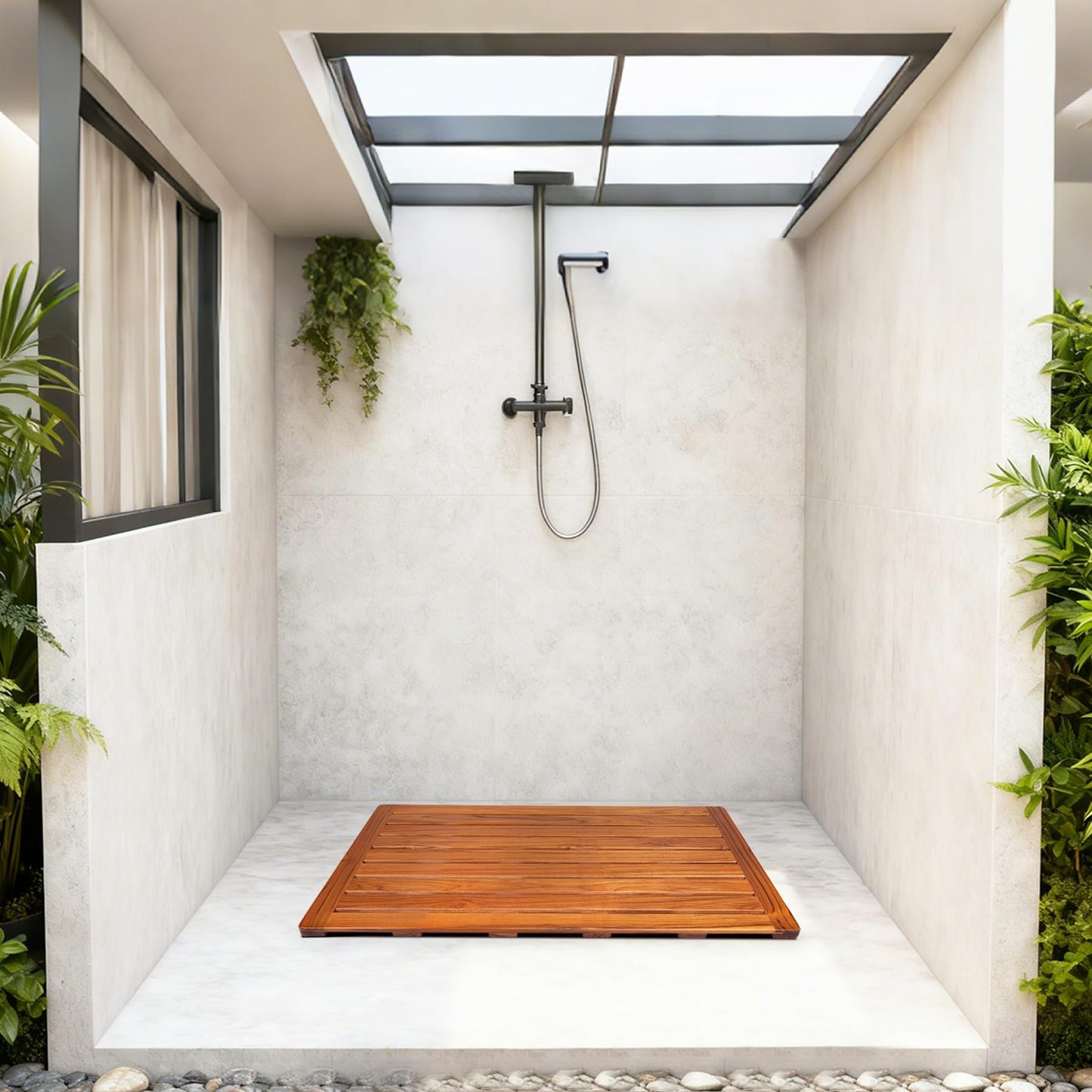 Utoplike Teak Shower Mat, Large Non-Slip Bath Mat for Bathroom(81x45.5 cm)