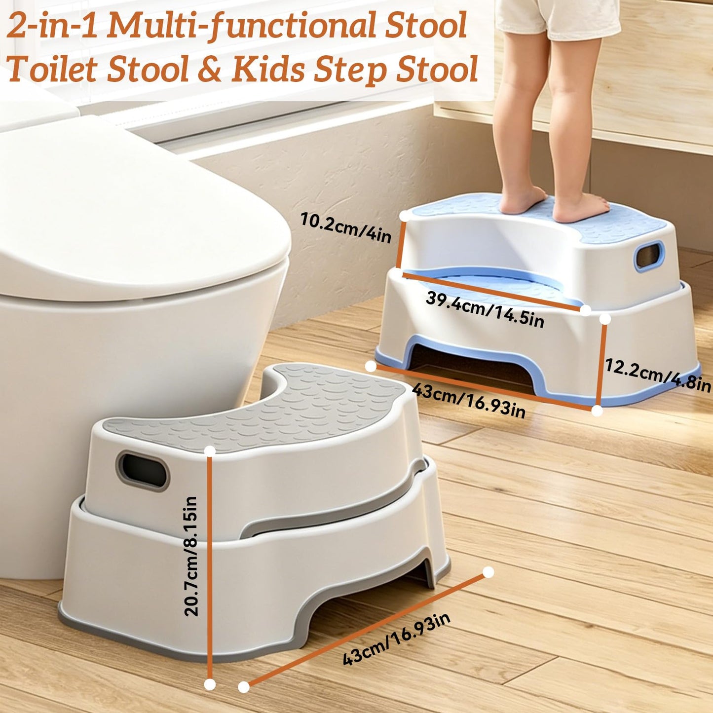Coxyzoxy 2-in-1 Toilet Stool Squat Adult and Kids Step Stool, Anti-slip Double Toilet Step for Bathroom