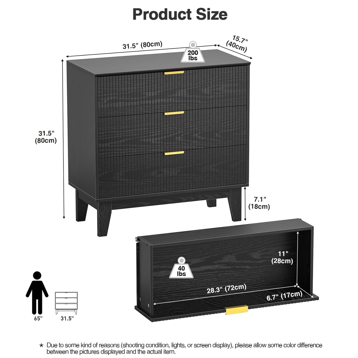 Skokliz Chest of Drawers with 3 Drawers, Storage Organizer, Wide Chest of Drawers for Closet