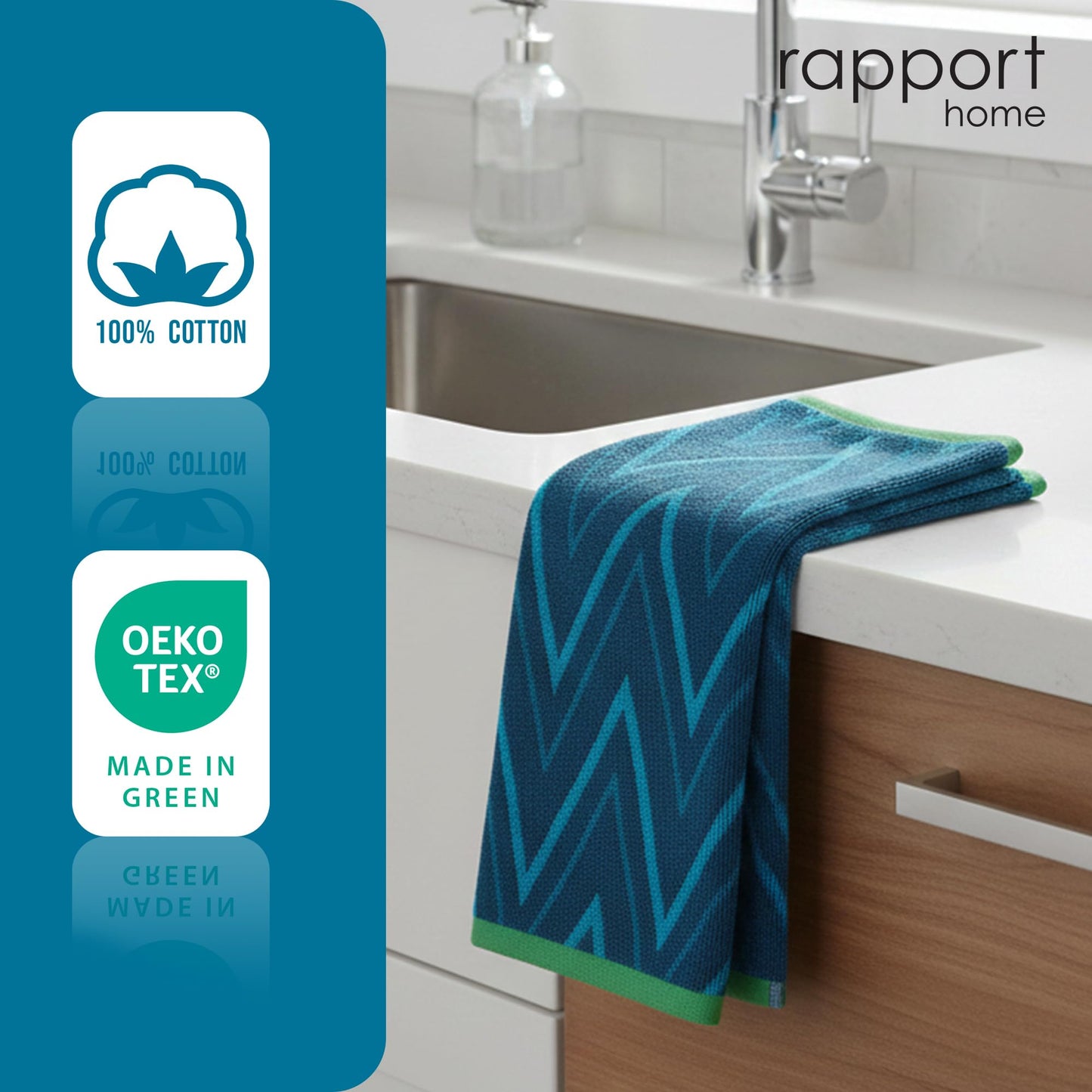 Rapport Home Helix Hand Towels 2 Pack, 50x85cm 100% Cotton - Ocean Blue