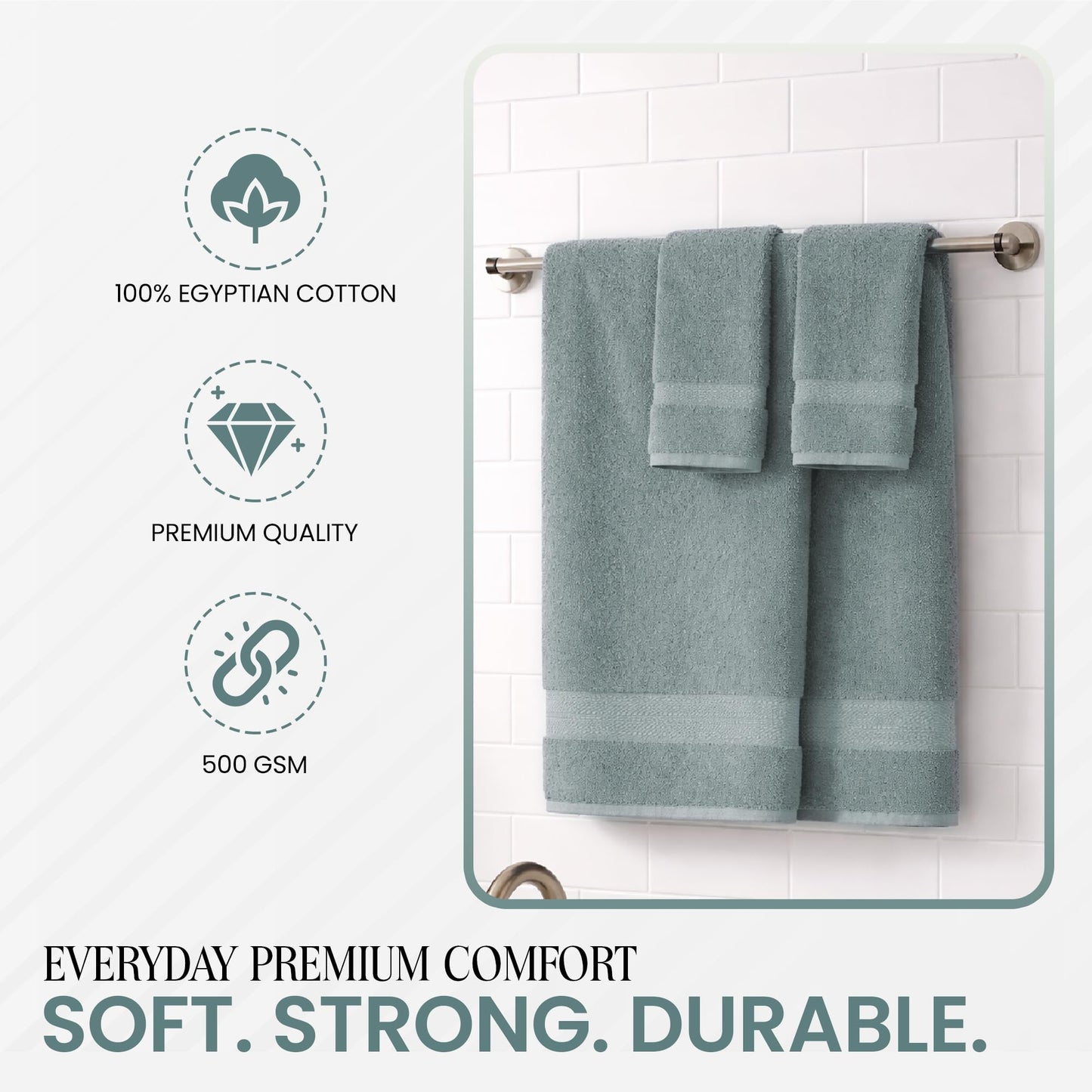 RAYMSTER 10 Piece Egyptian Cotton Towel Set - 2 Bath, 4 Face, & 4 Hand Towels Set for Daily Use - Soft, Highly Absorbent, Quick Dry, and Lightweight