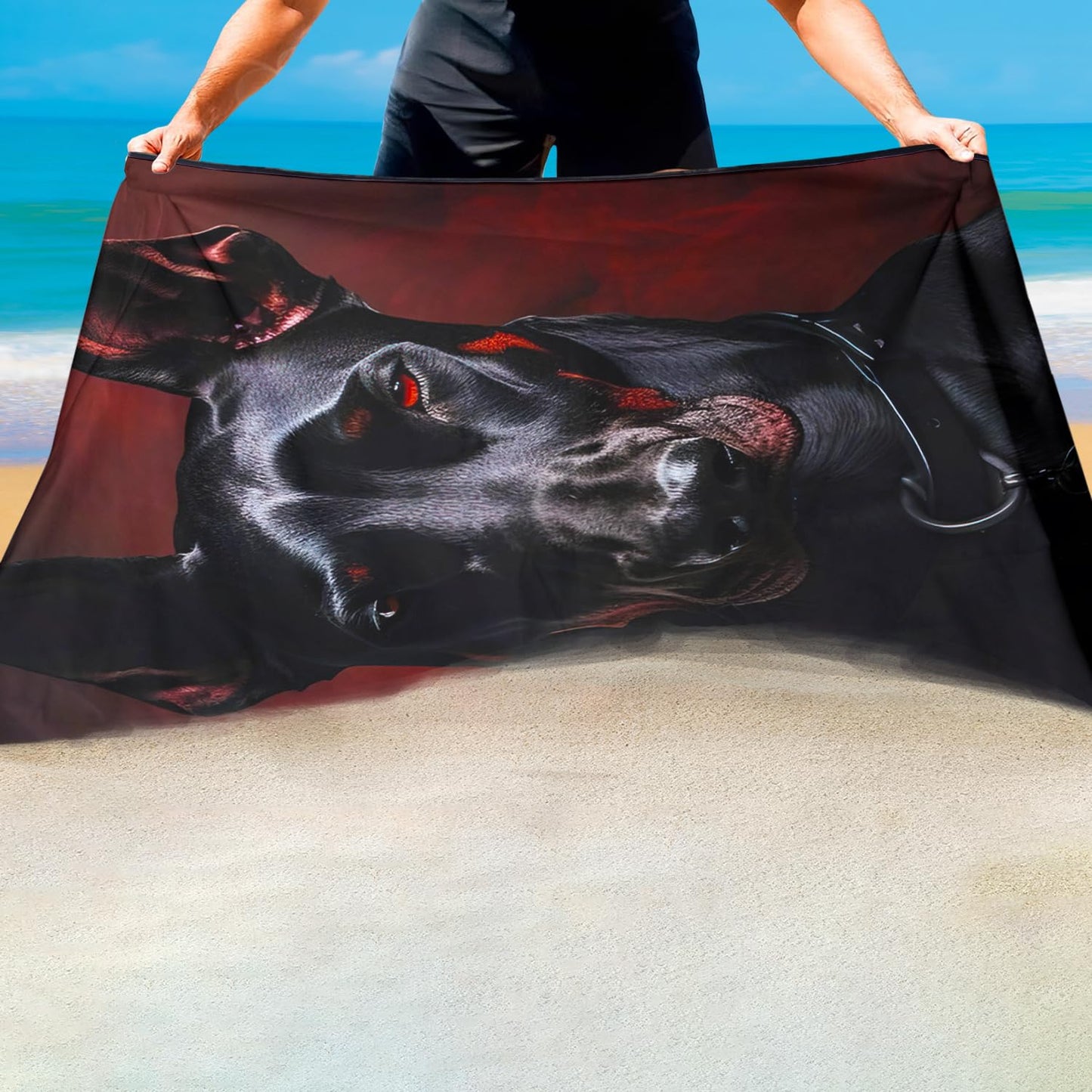 Violetpos Doberman Beach Towel for Dog Lovers, Extra Large 180x90 cm 250GSM Microfibre, Sand Free Quick Dry