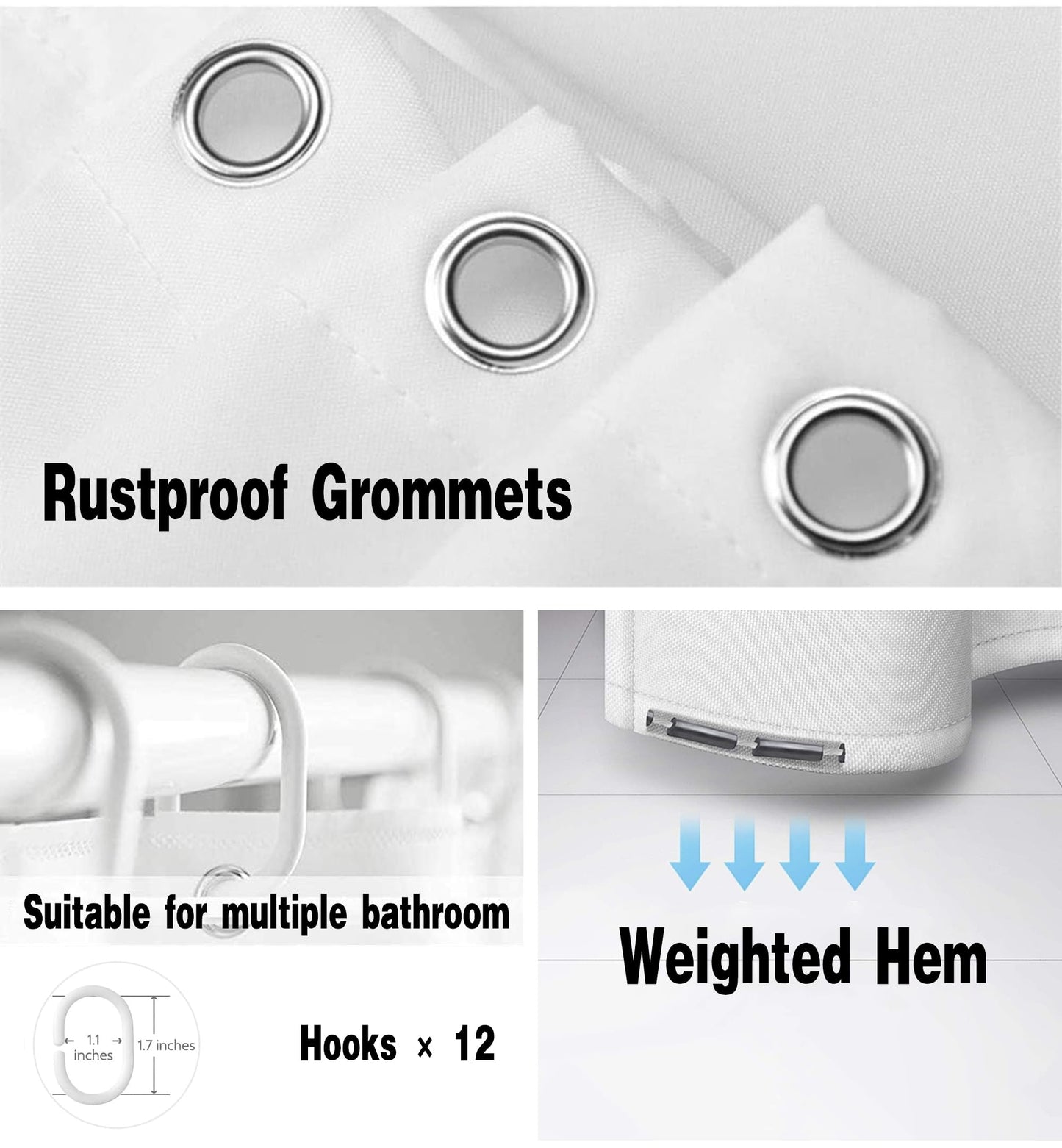 GONOVE Shower Curtain for Bathroom 180 x 200 cm Mildew Resistant Waterproof Polyester Fabric Triangle Shower Curtain Liner Washable Bath Curtain with