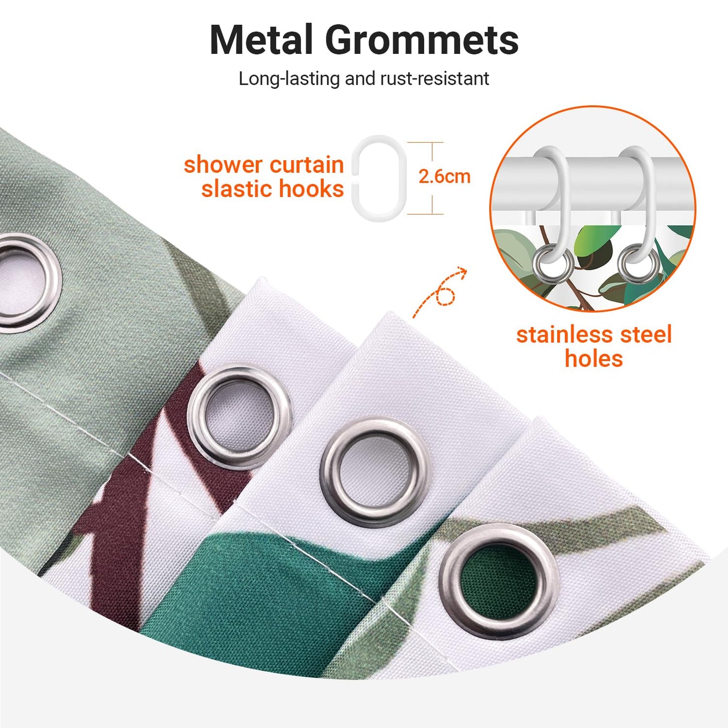 Lerores Shower Curtain, 200 x 200 cm, Green Leaves, Weighted Hem, Anti-Mould Textile, Water-Repellent