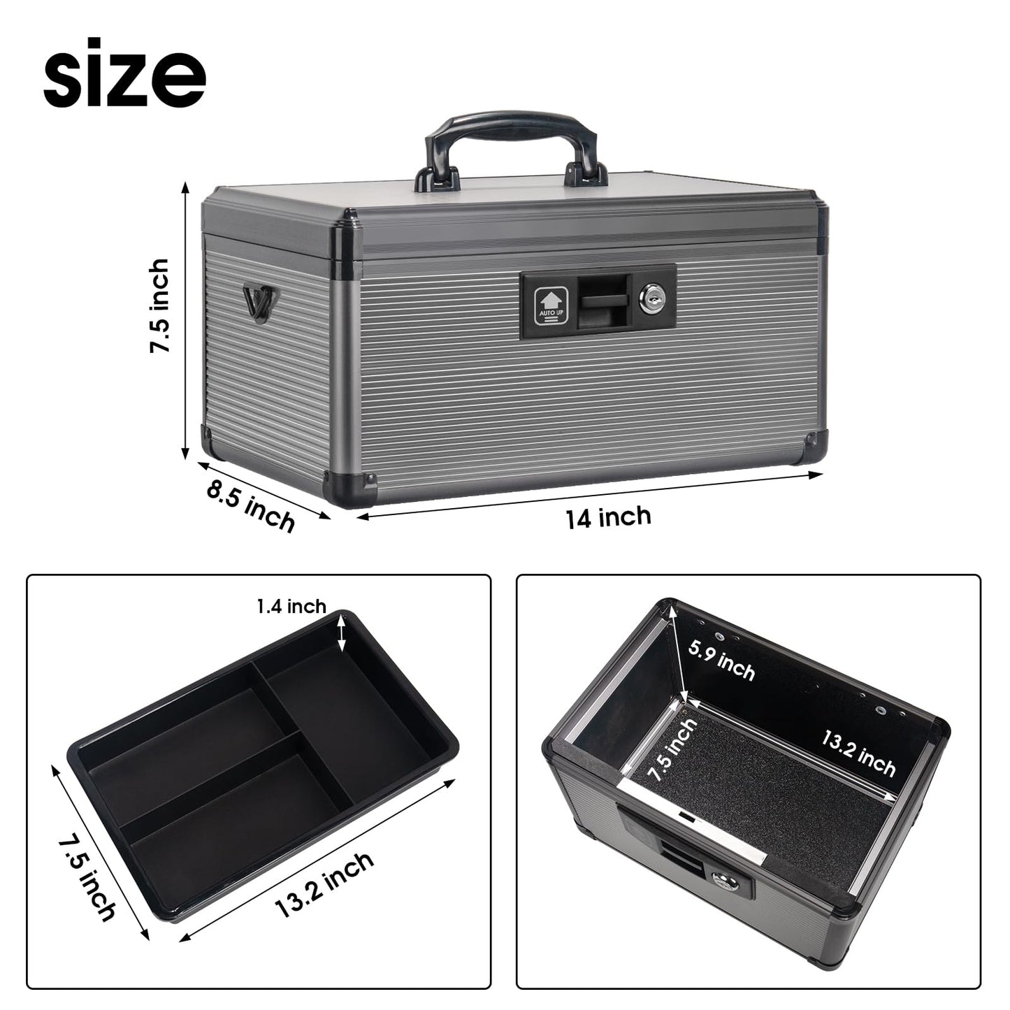 ZORVIDSON Medicine Lock Box with Key,Portable Medication Lock Box with Handle, Medicine Storage Box with Removable Tray for Home, 35.5 * 21.5 * 19 cm