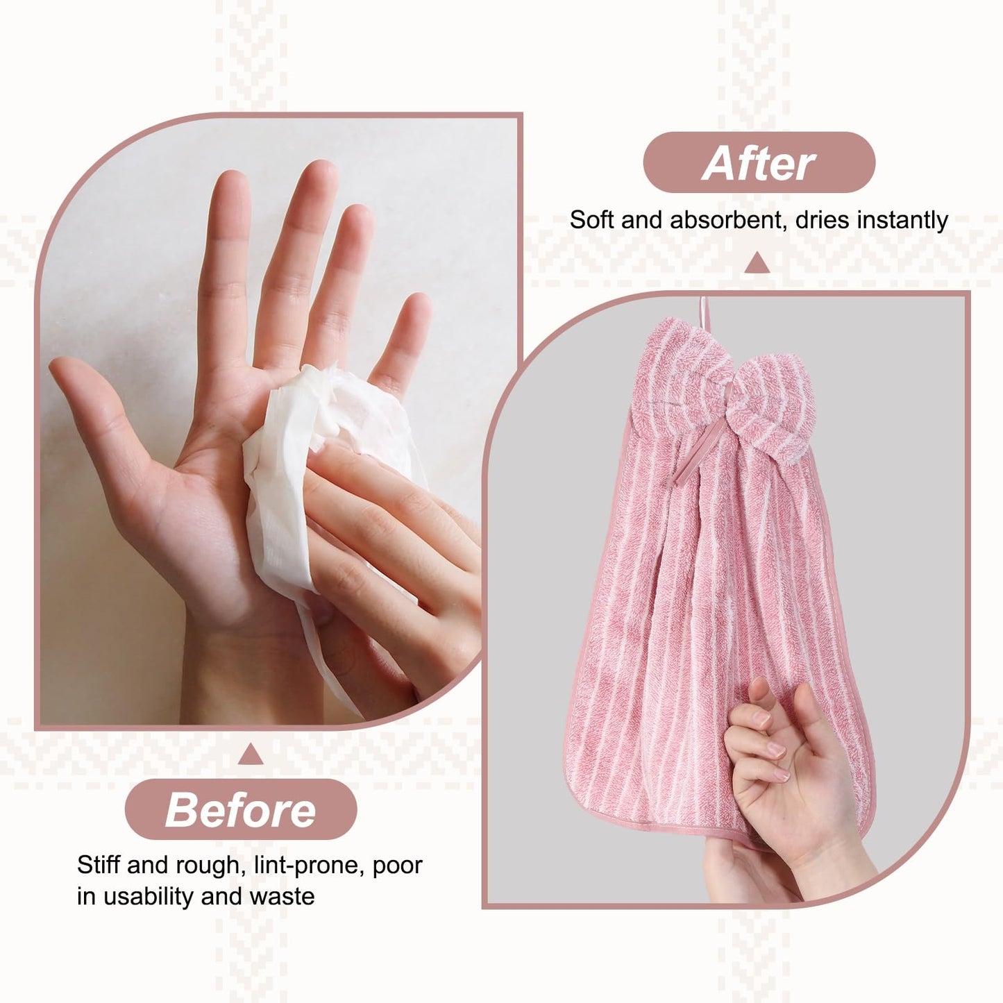 sourcing map 2Pcs Bow Hand Towels with Hanging Loop, 14.2" x 11.8" Soft Coral Fleece Microfiber Bowknot Hanging Hand Dry Towels Quick Dry and