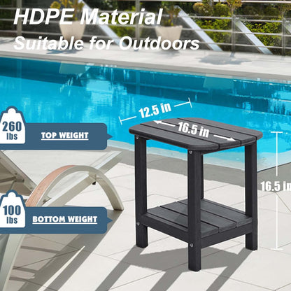 NALONE Adirondack Side Table 16.5" Outdoor Side Table HDPE Plastic Double Adirondack End Desk for Patio Black