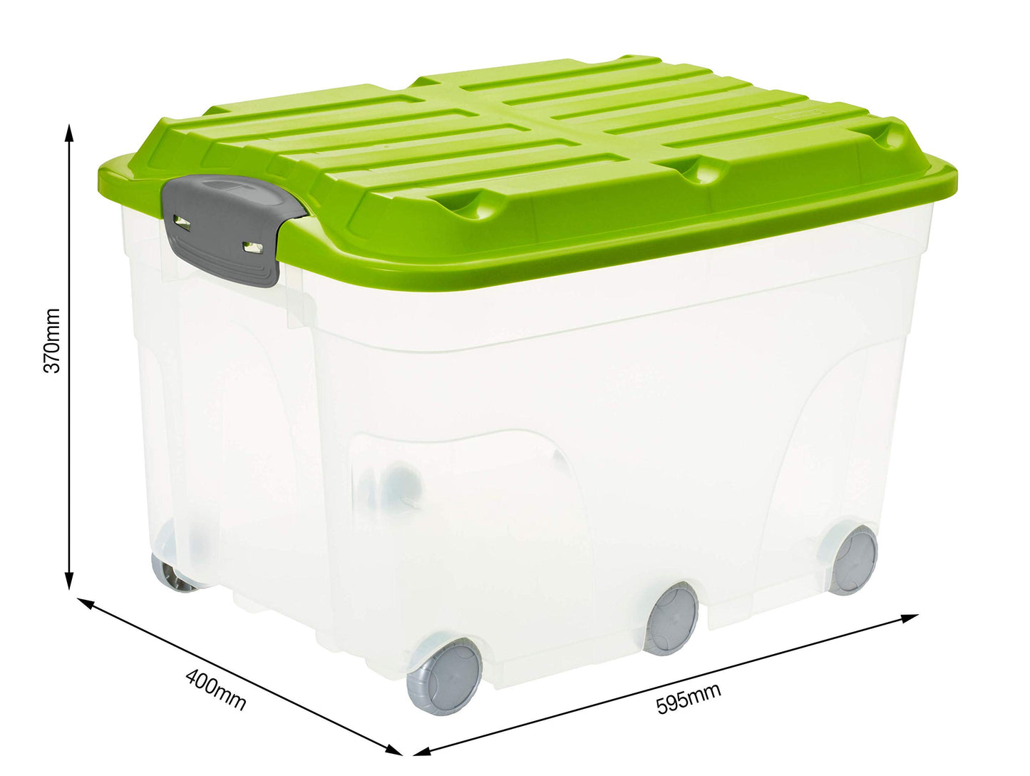 Rotho Roller 6 Set of 2 storage boxes 57 l with lid, Plastic (PP) BPA-free, Transparent/Green, 2 x 57 l (60,0 x 40,0 x 37,0 cm)
