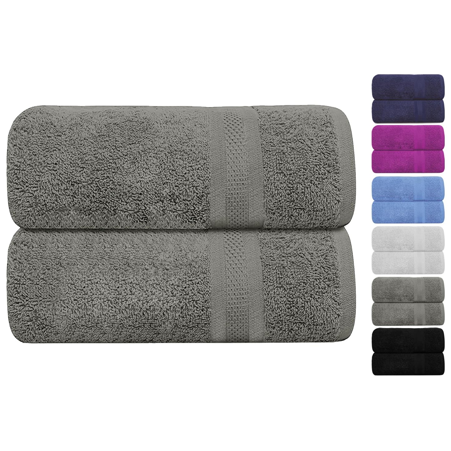 Large Bath Towels Pack of 2 Pieces 100% Ring Spun Egyptian Cotton 600gsm Luxury 70x140cm Towels for Pool, Spa