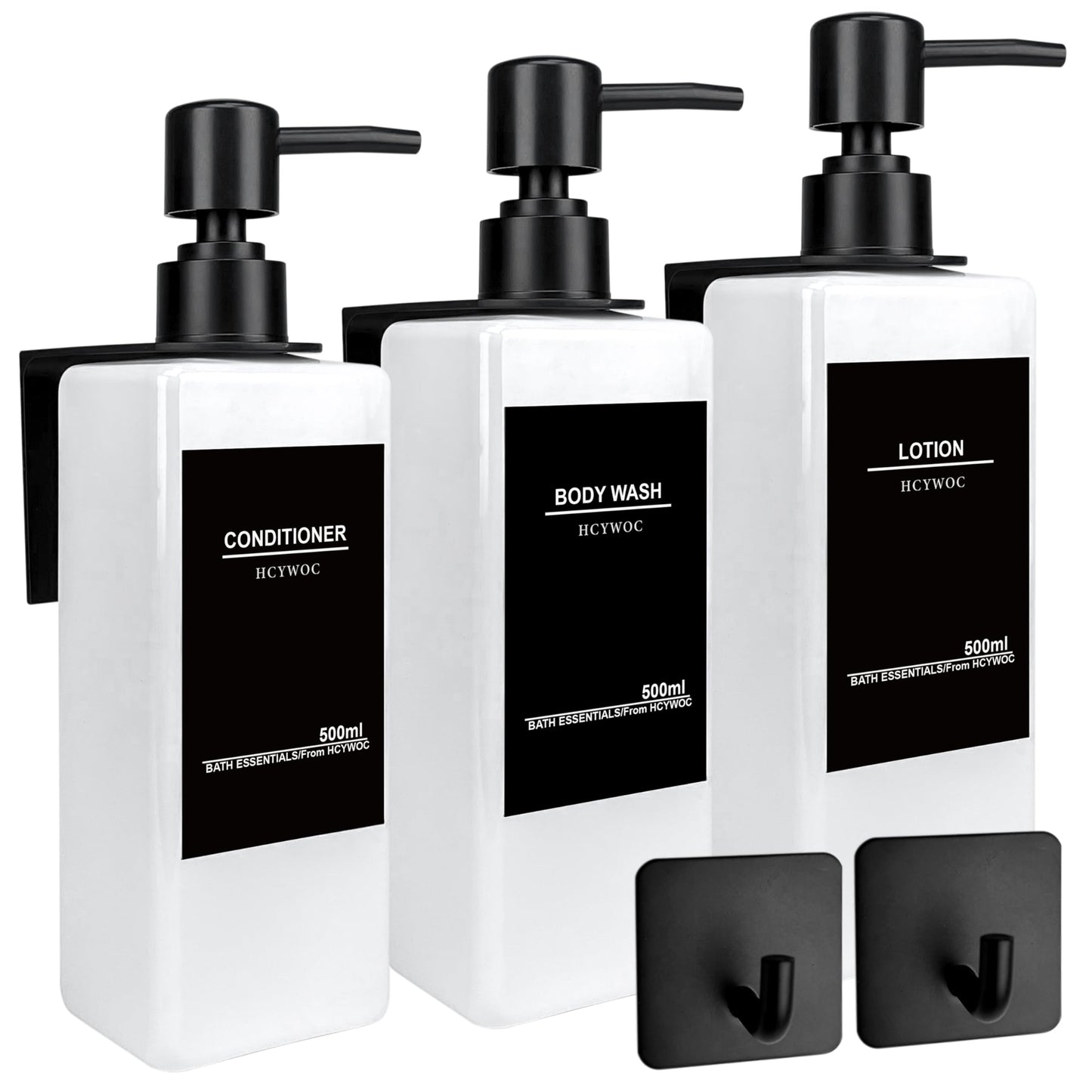 HCYWOC Shampoo and Conditioner Dispenser, No Drill, 16 Waterproof Labels