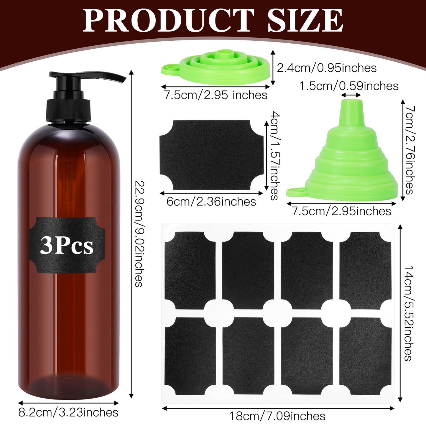 3 Pack Pump Bottle Dispenser, 1000ml/33.82oz Dispenser Bottle with Pump, Refillable PET Empty Shampoo and Conditioner Dispensers with Funnel and